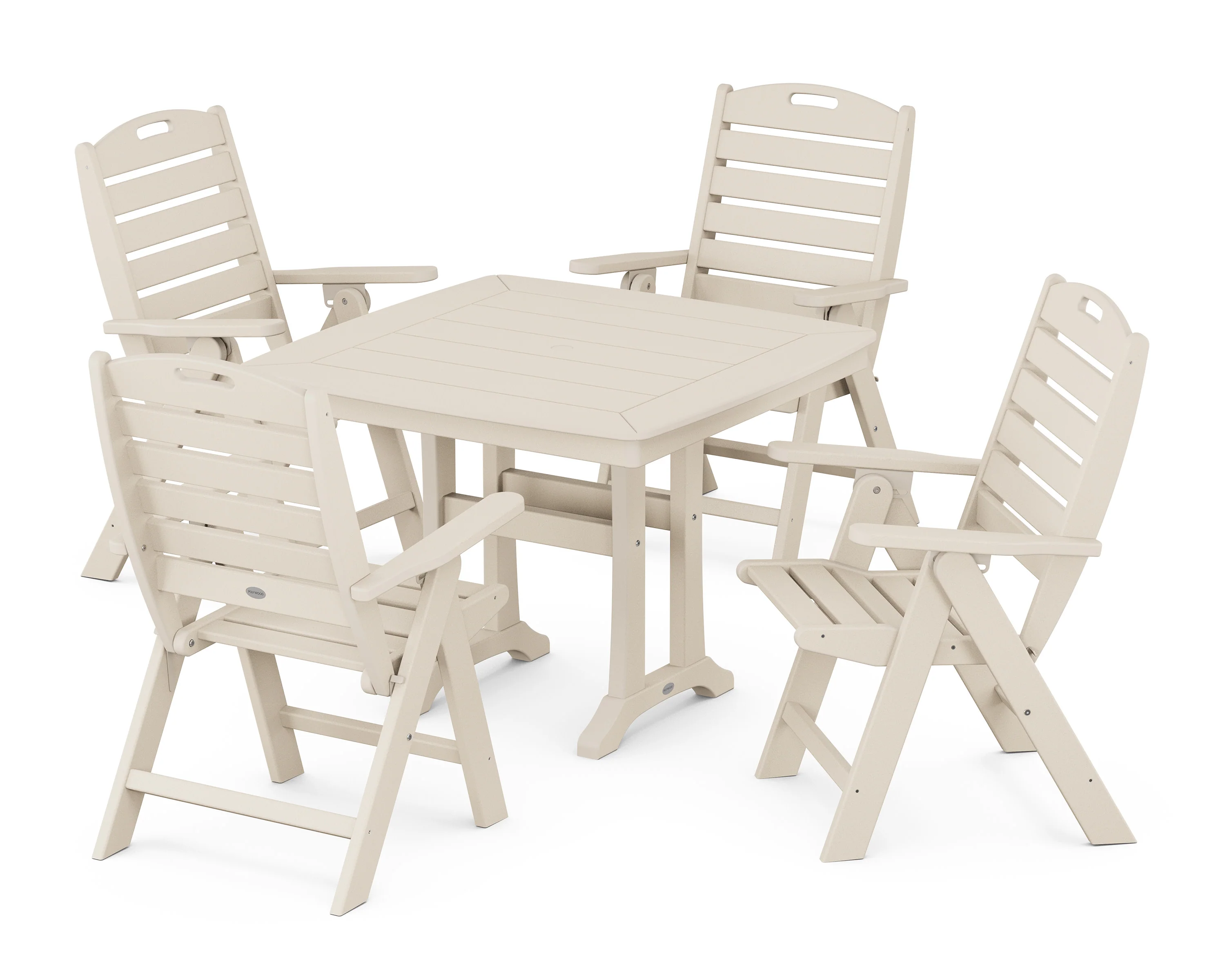 Nautical Folding Highback Chair 5-Piece Dining Set with Trestle Legs - Image 7