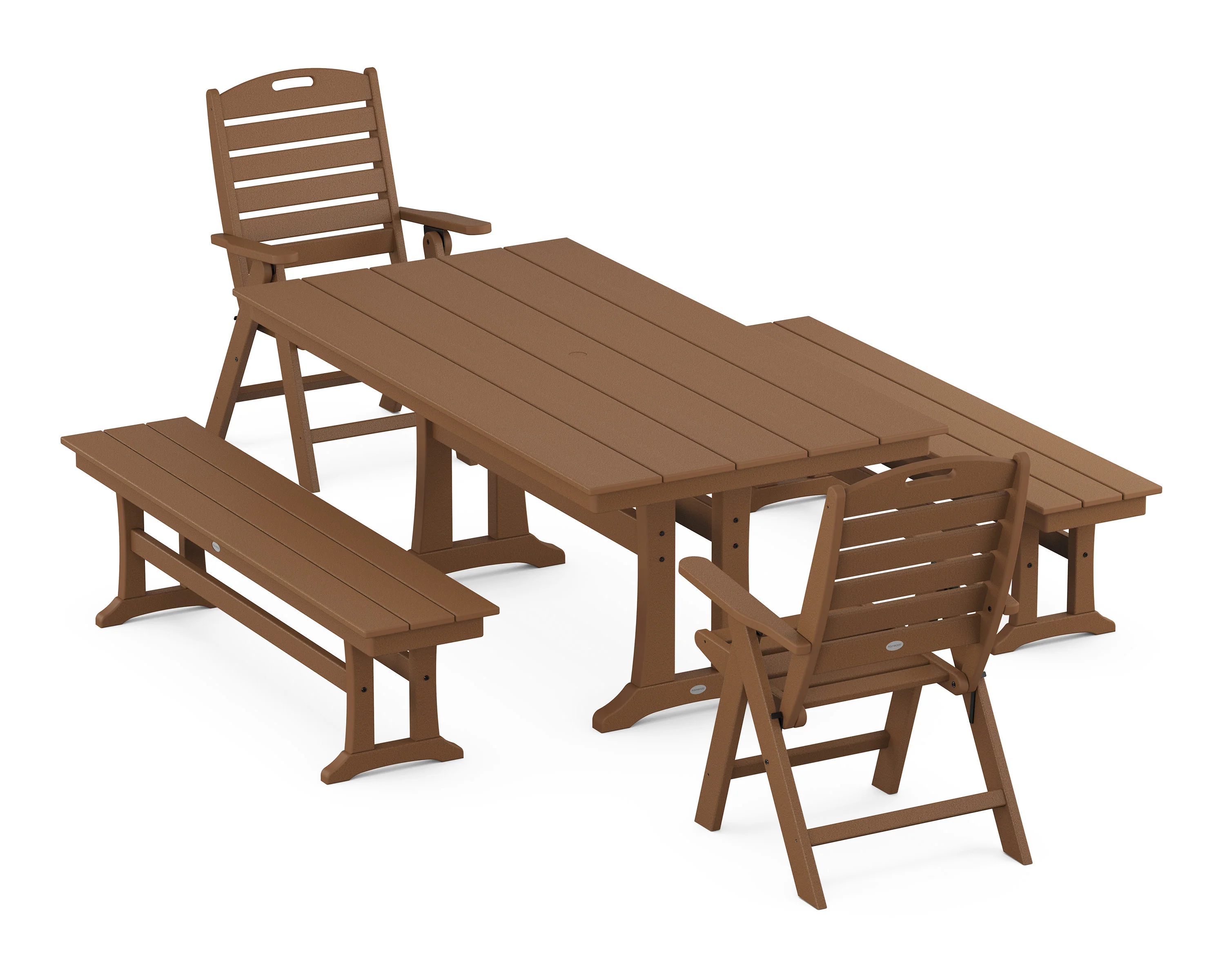 Nautical Folding Highback Chair 5-Piece Farmhouse Dining Set With Trestle Legs and Benches - Image 10
