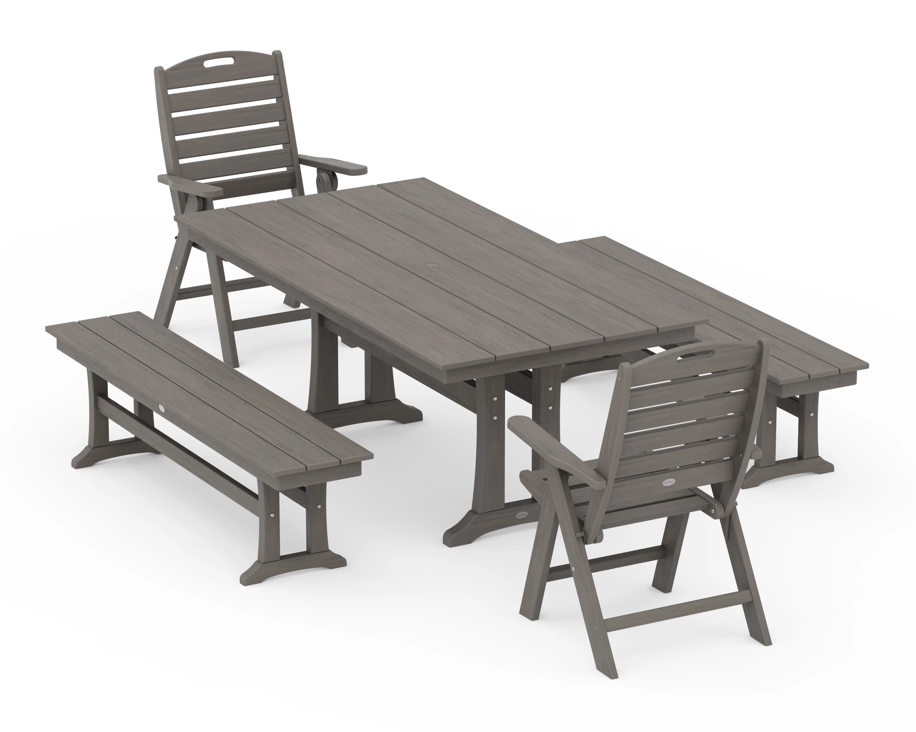 Nautical Folding Highback Chair 5-Piece Farmhouse Dining Set With Trestle Legs and Benches - Image 13