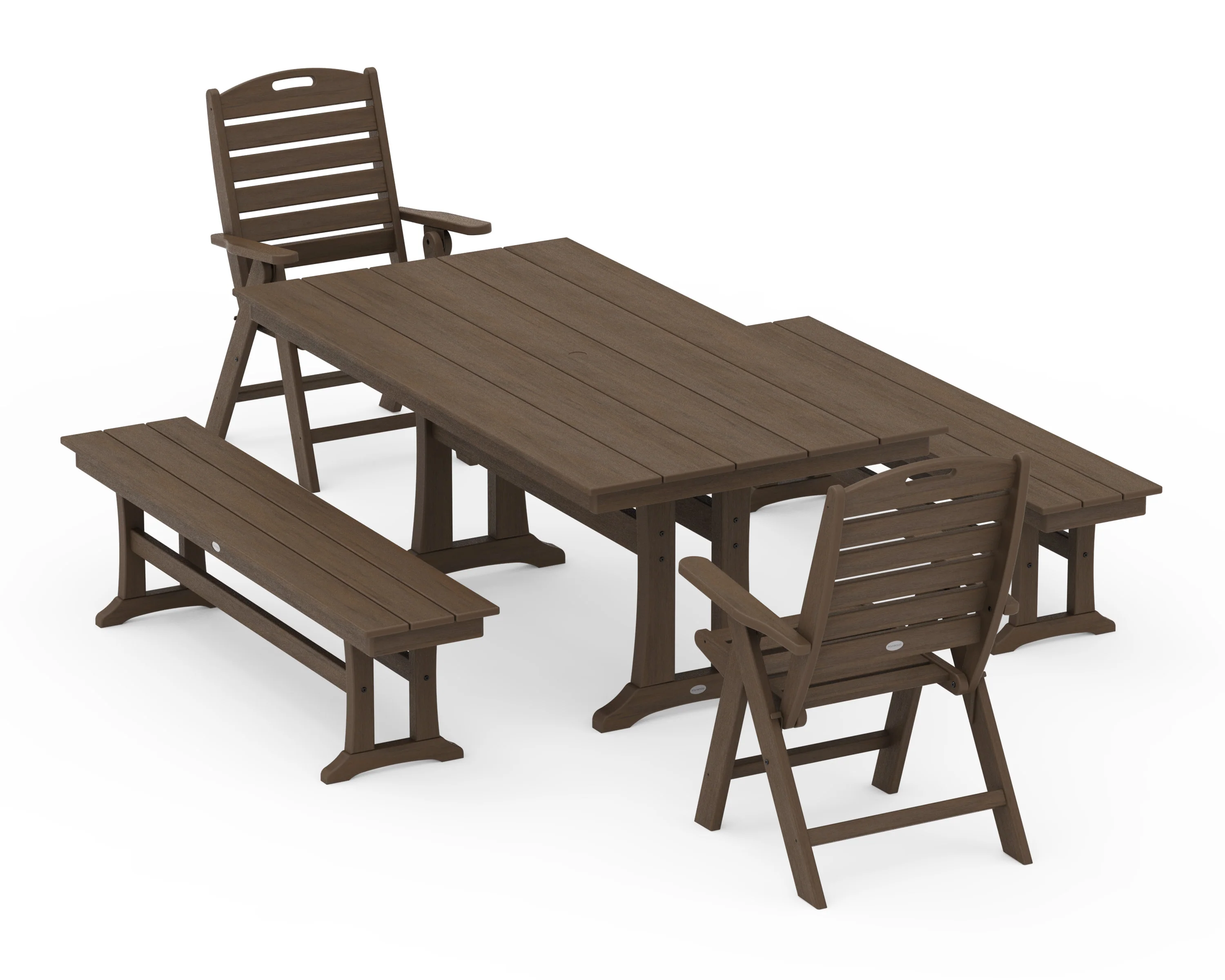 Nautical Folding Highback Chair 5-Piece Farmhouse Dining Set With Trestle Legs and Benches - Image 14