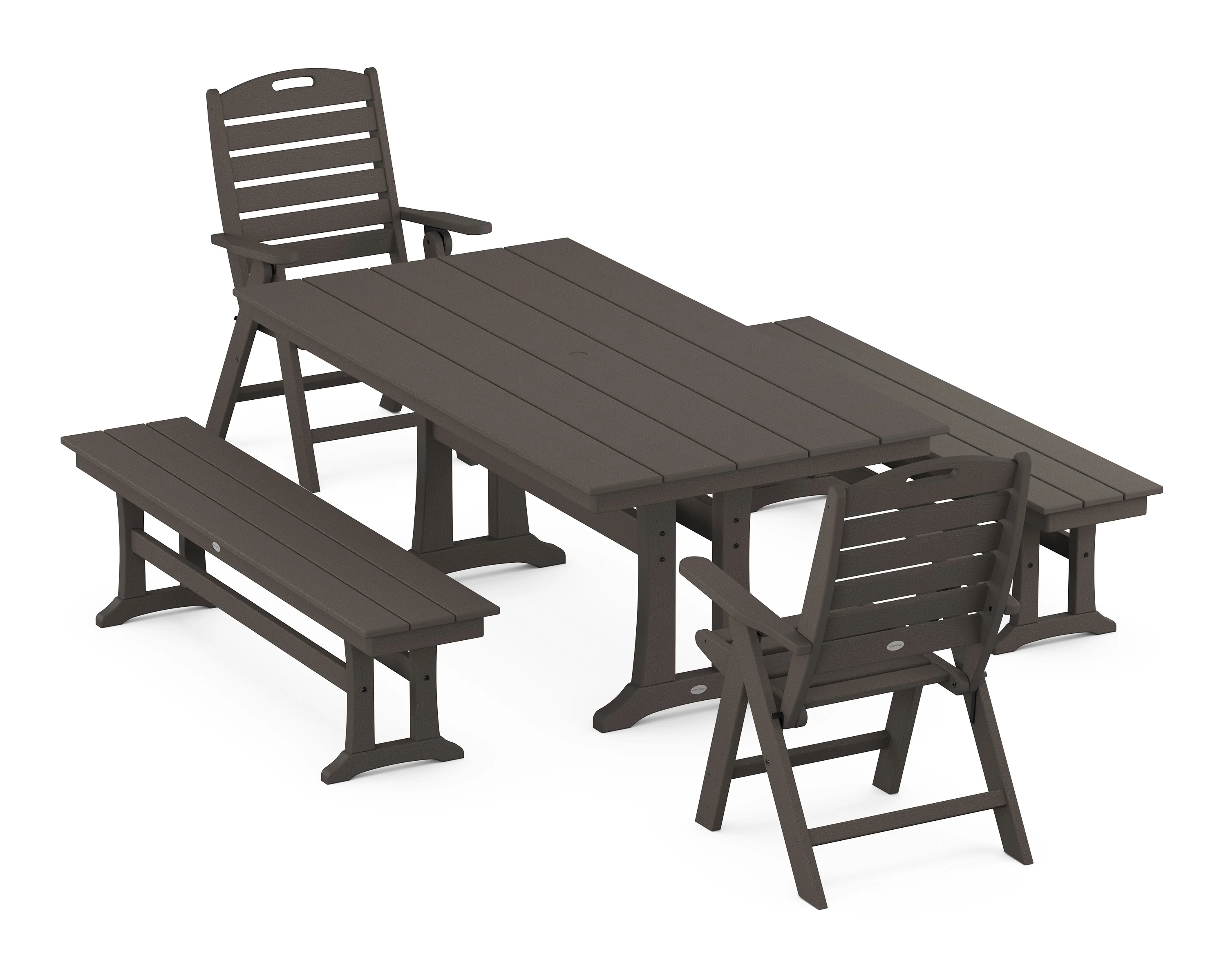 Nautical Folding Highback Chair 5-Piece Farmhouse Dining Set With Trestle Legs and Benches - Image 9