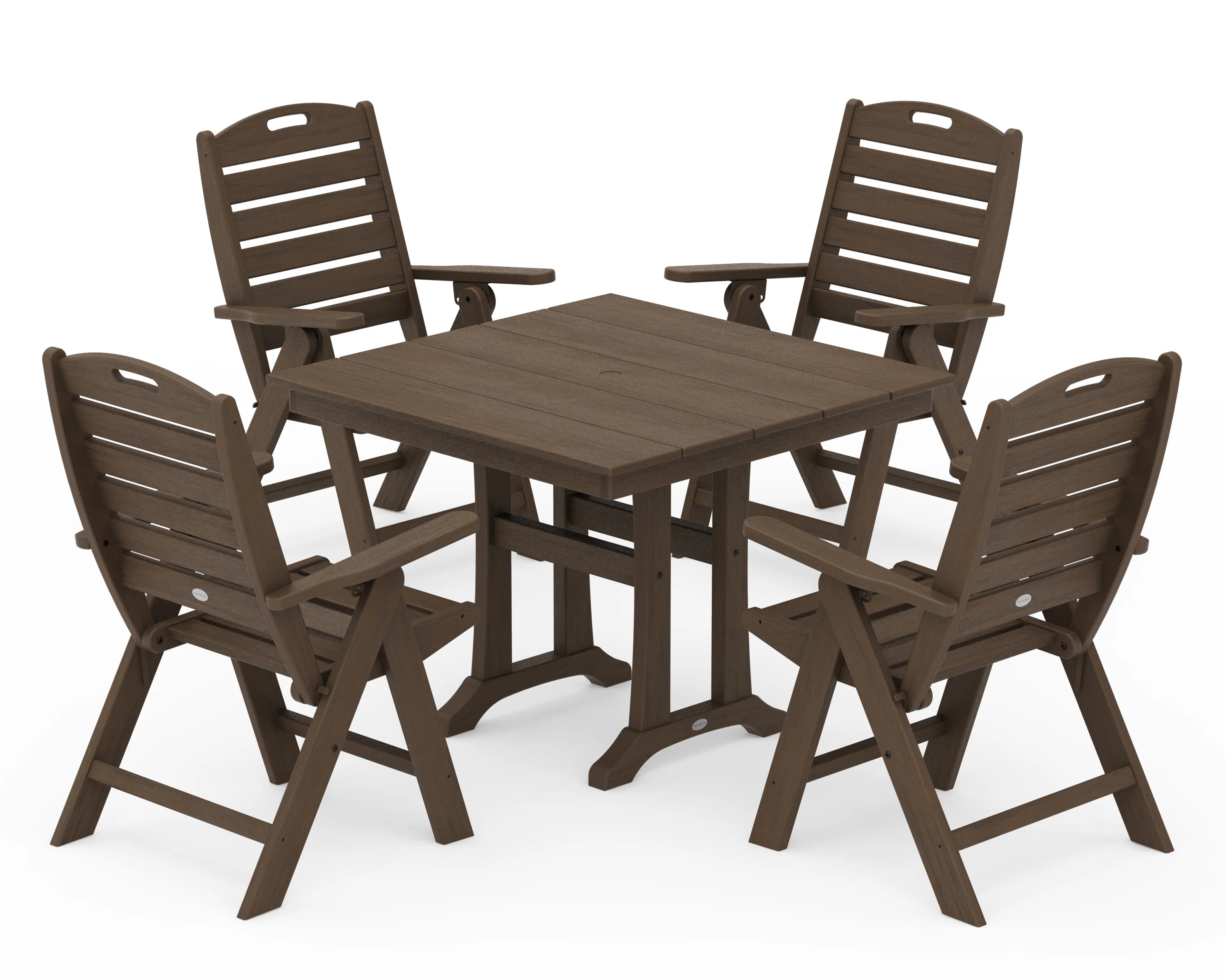 Nautical Folding Highback Chair 5-Piece Farmhouse Trestle Dining Set - Image 14