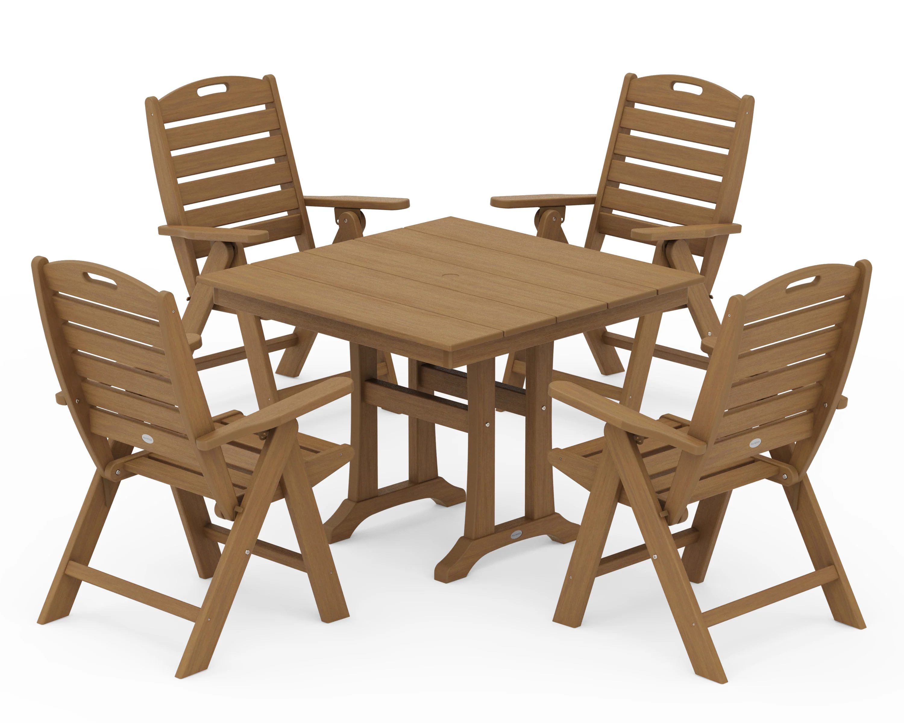 Nautical Folding Highback Chair 5-Piece Farmhouse Trestle Dining Set - Image 15
