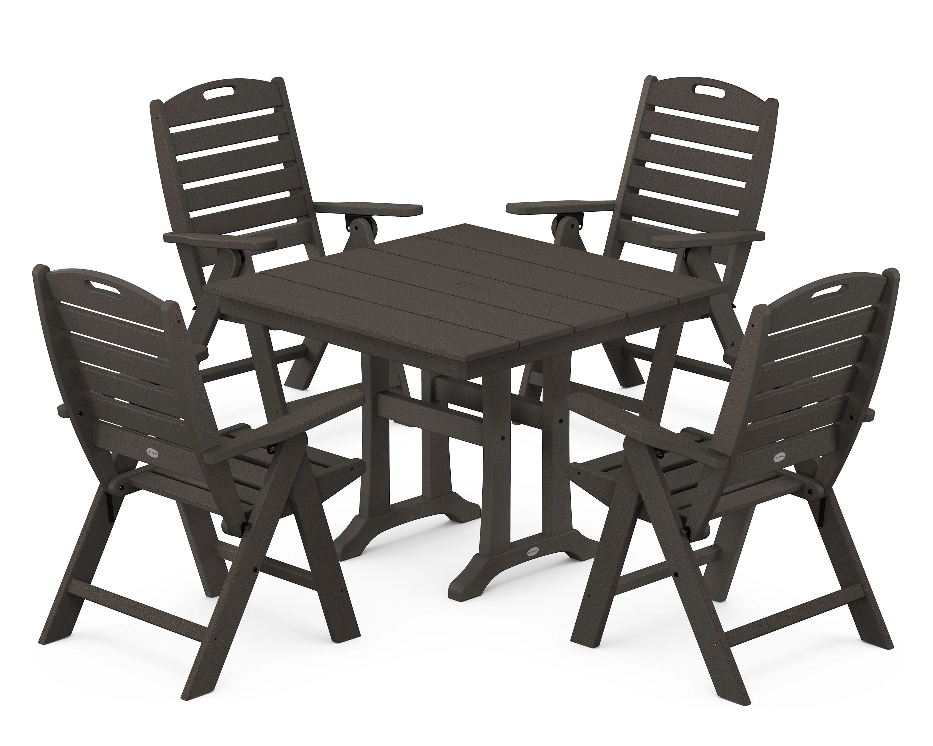 Nautical Folding Highback Chair 5-Piece Farmhouse Trestle Dining Set - Image 8
