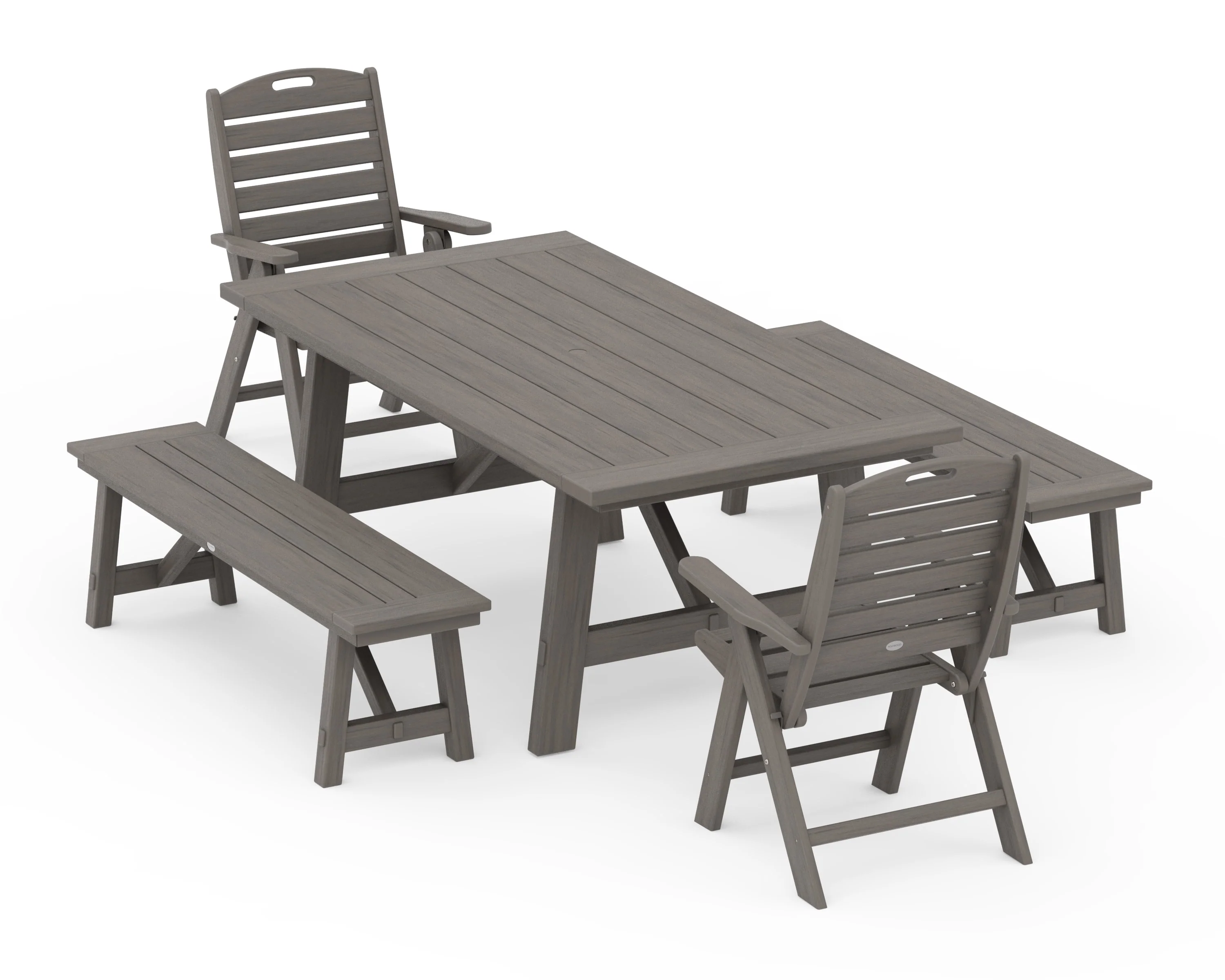 Nautical Folding Highback Chair 5-Piece Rustic Farmhouse Dining Set With Benches - Image 13