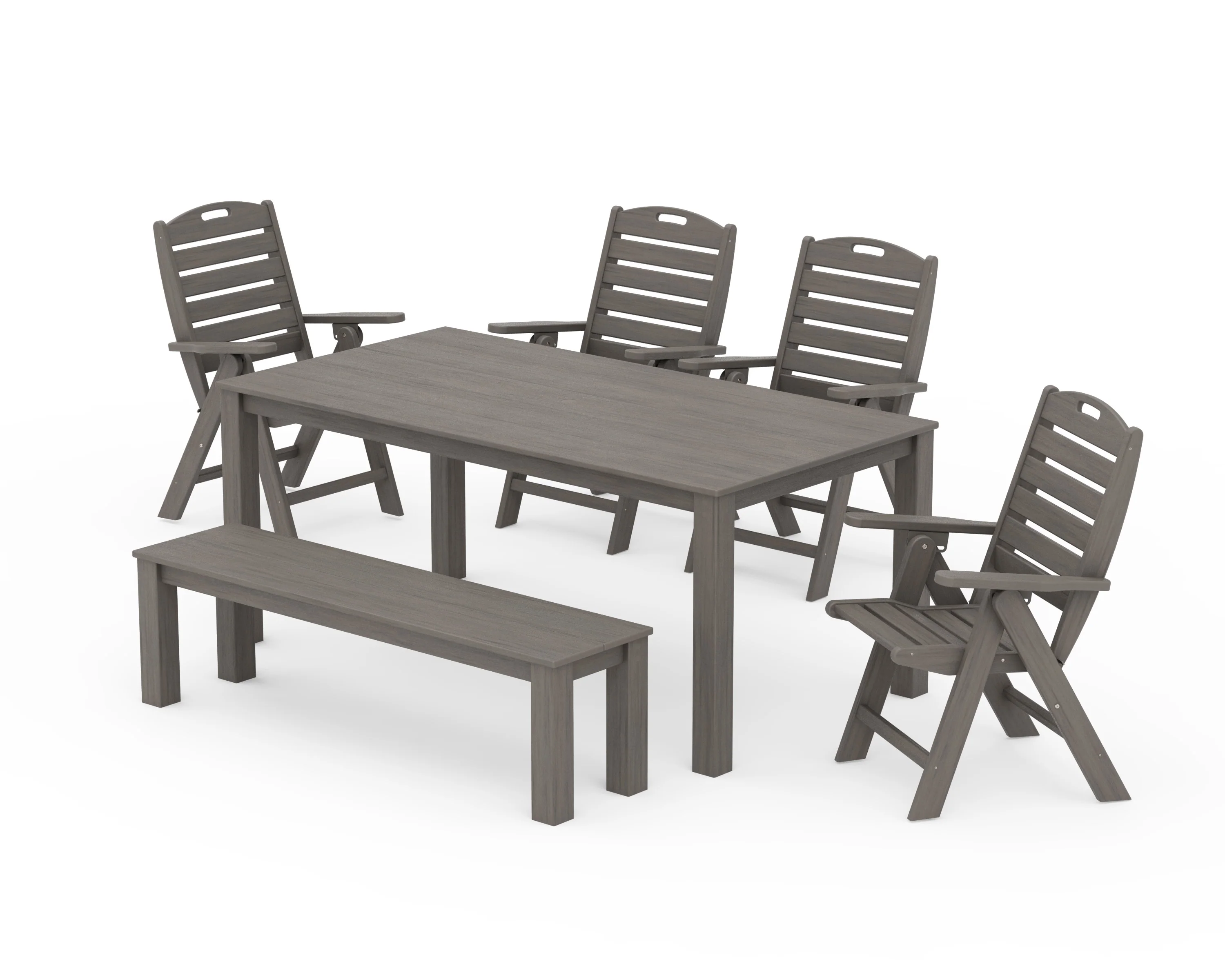 Nautical Folding Highback Chair 6-Piece Parsons Dining Set with Bench - Image 10