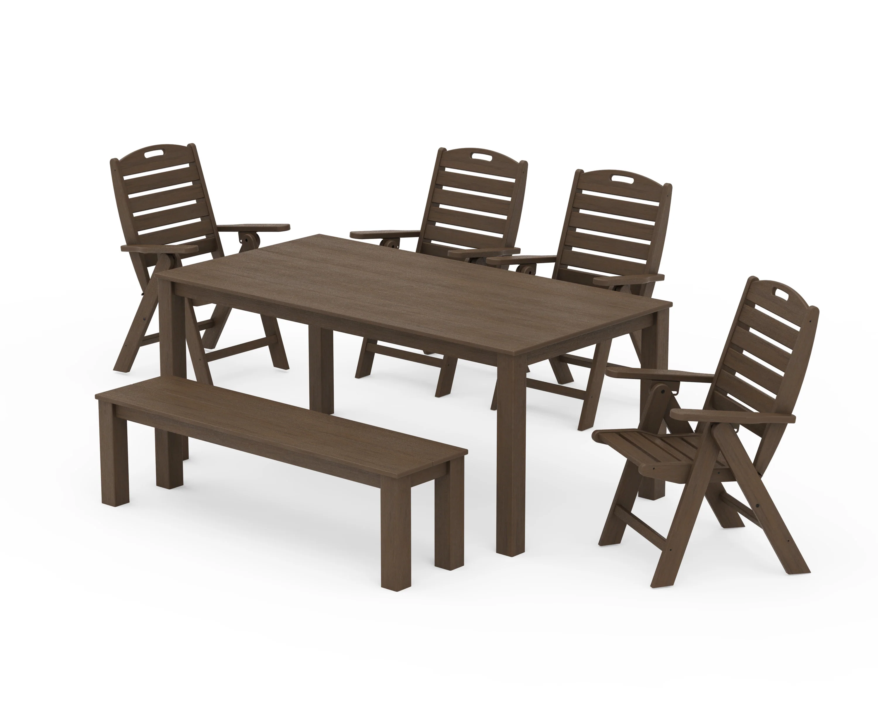 Nautical Folding Highback Chair 6-Piece Parsons Dining Set with Bench - Image 11