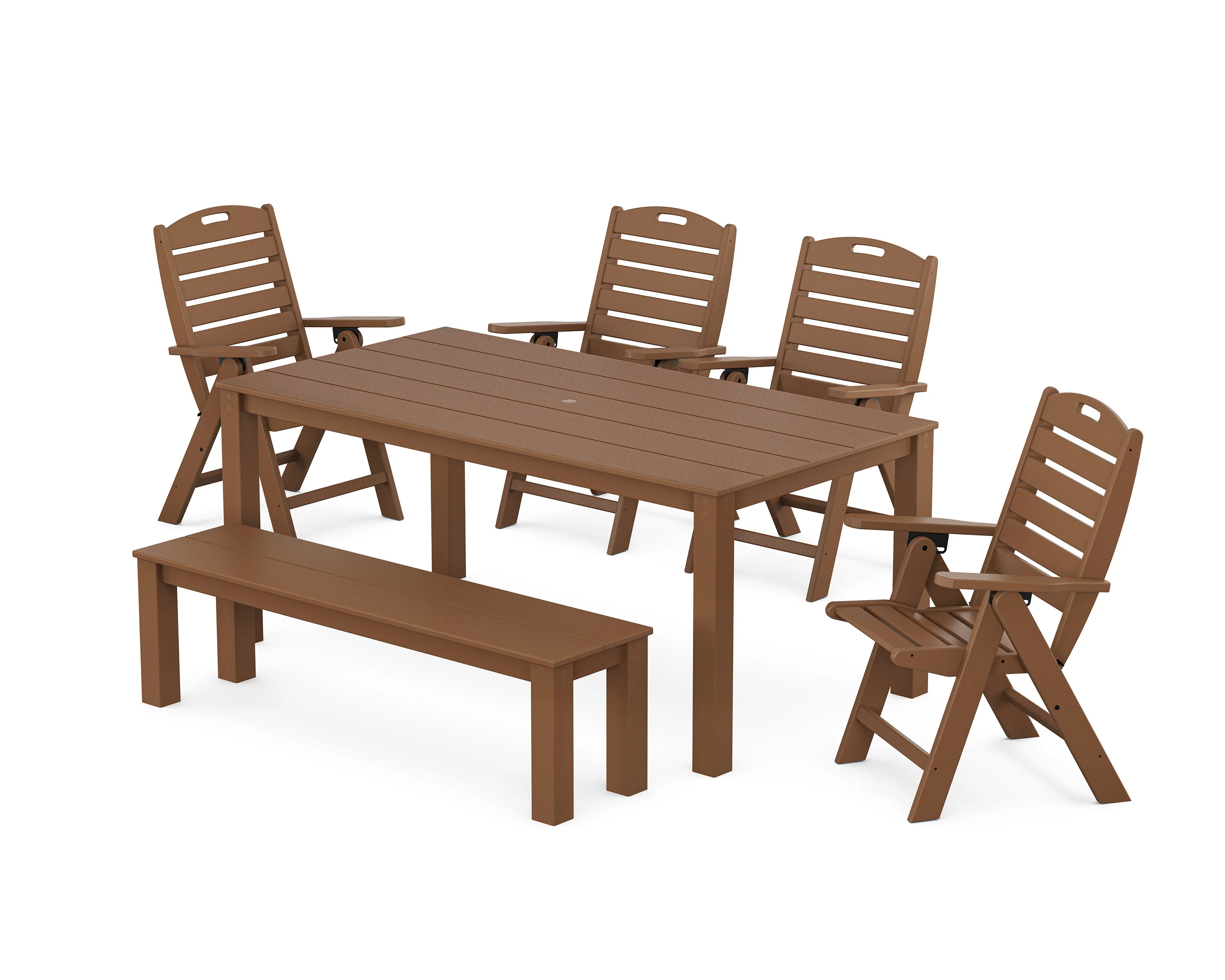 Nautical Folding Highback Chair 6-Piece Parsons Dining Set with Bench - Image 4