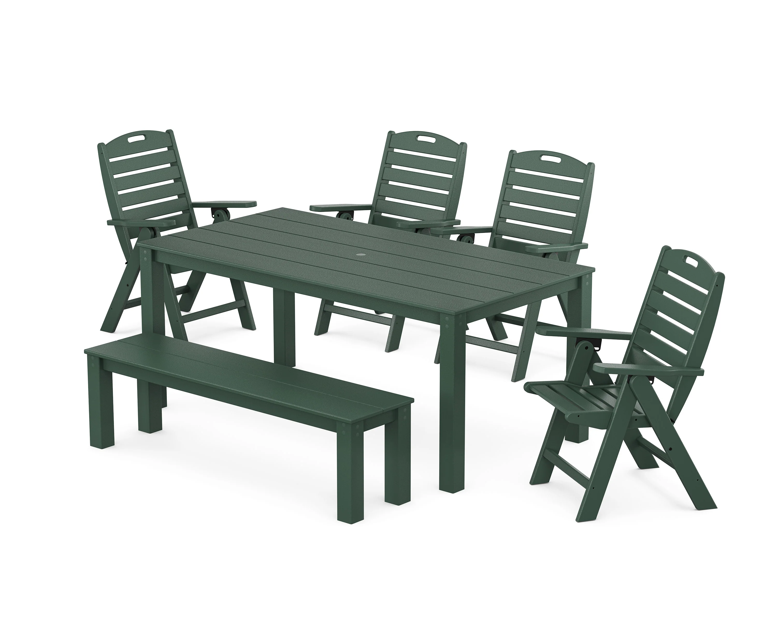 Nautical Folding Highback Chair 6-Piece Parsons Dining Set with Bench - Image 5