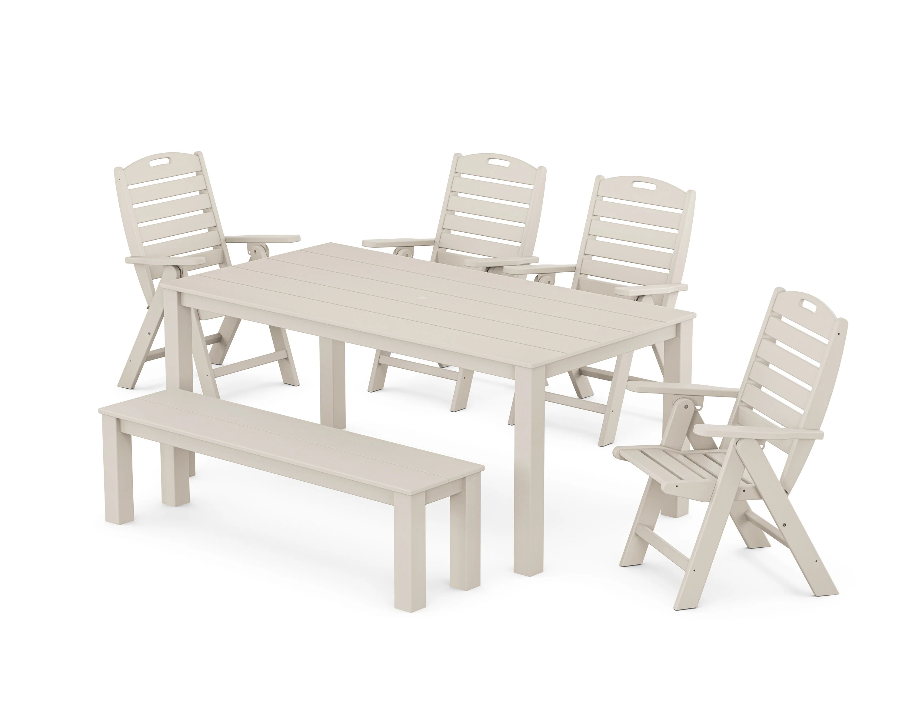 Nautical Folding Highback Chair 6-Piece Parsons Dining Set with Bench - Image 6
