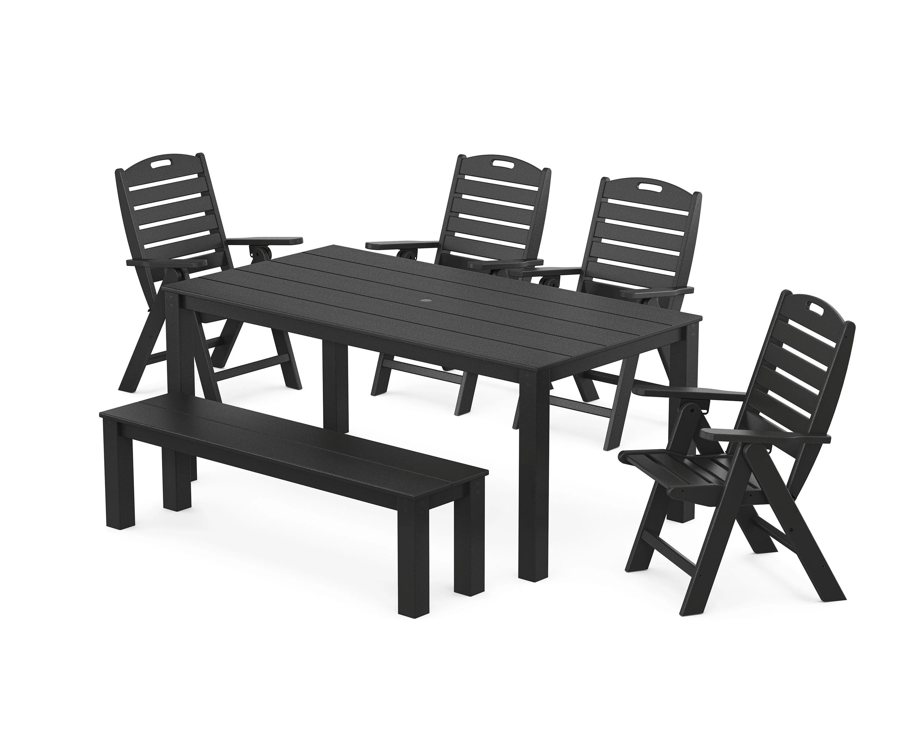 Nautical Folding Highback Chair 6-Piece Parsons Dining Set with Bench - Image 9