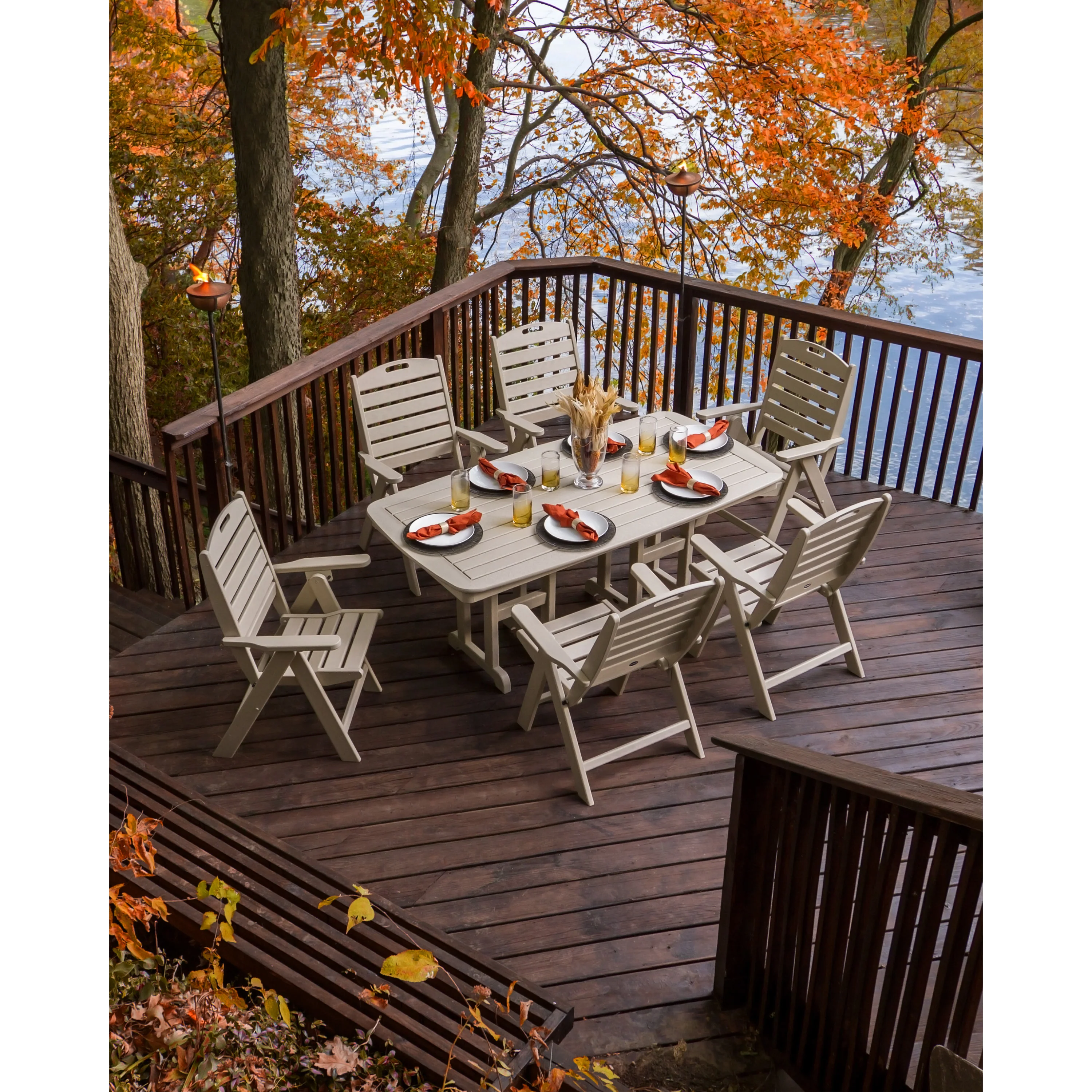 Nautical Folding Highback Chair 7-Piece Dining Set - Image 3