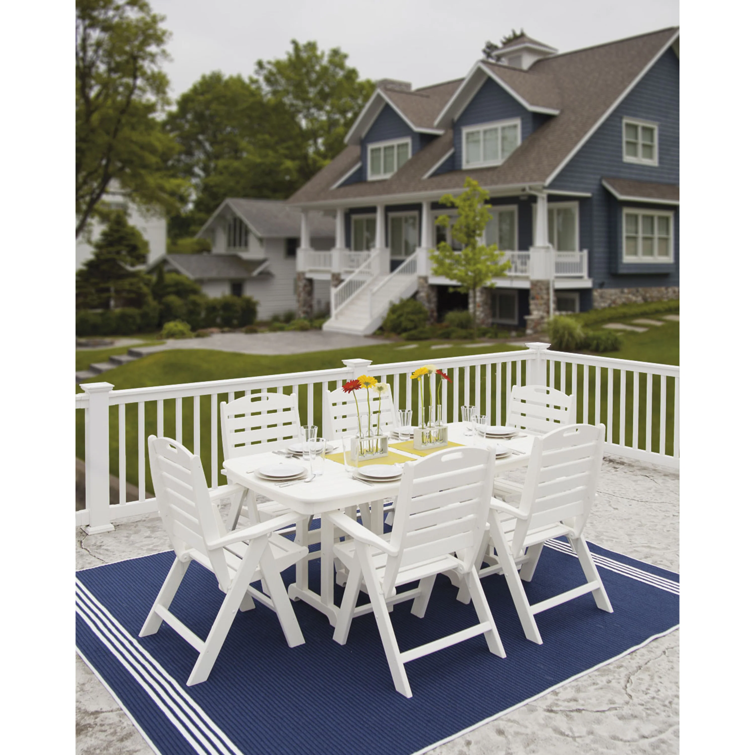 Nautical Folding Highback Chair 7-Piece Dining Set - Image 4