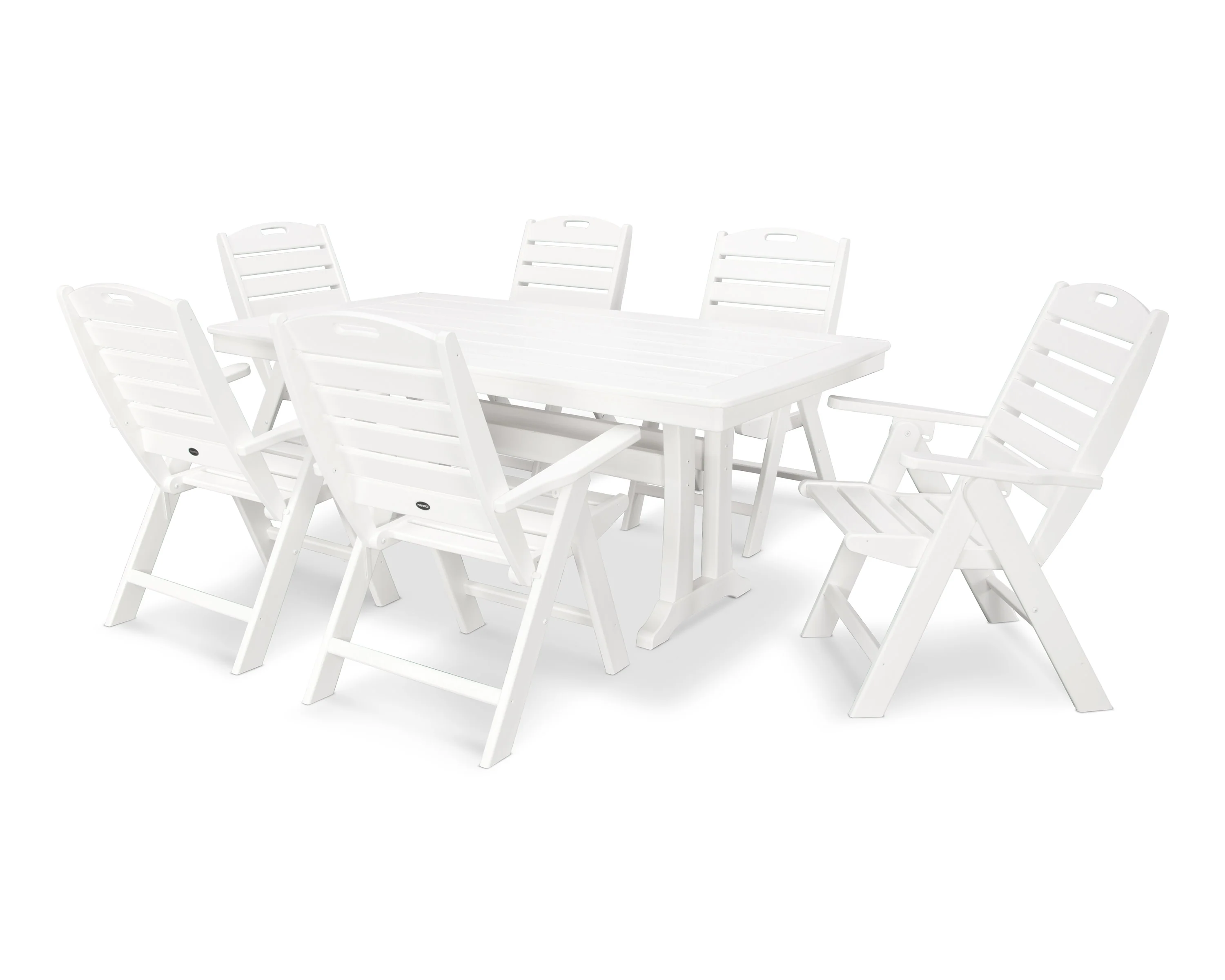 Nautical Folding Highback Chair 7-Piece Dining Set with Trestle Legs - Image 13