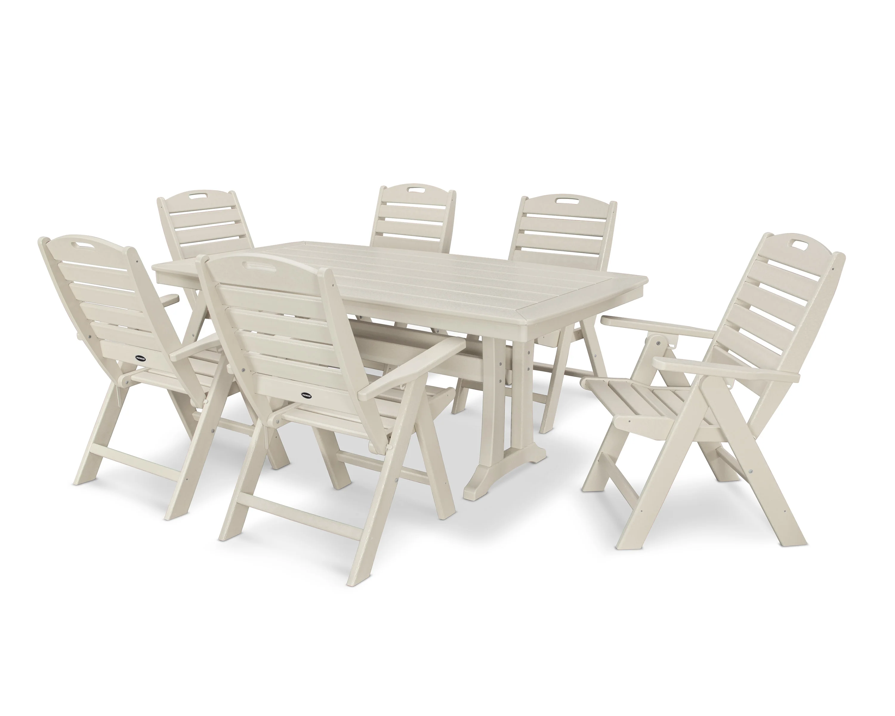 Nautical Folding Highback Chair 7-Piece Dining Set with Trestle Legs - Image 14