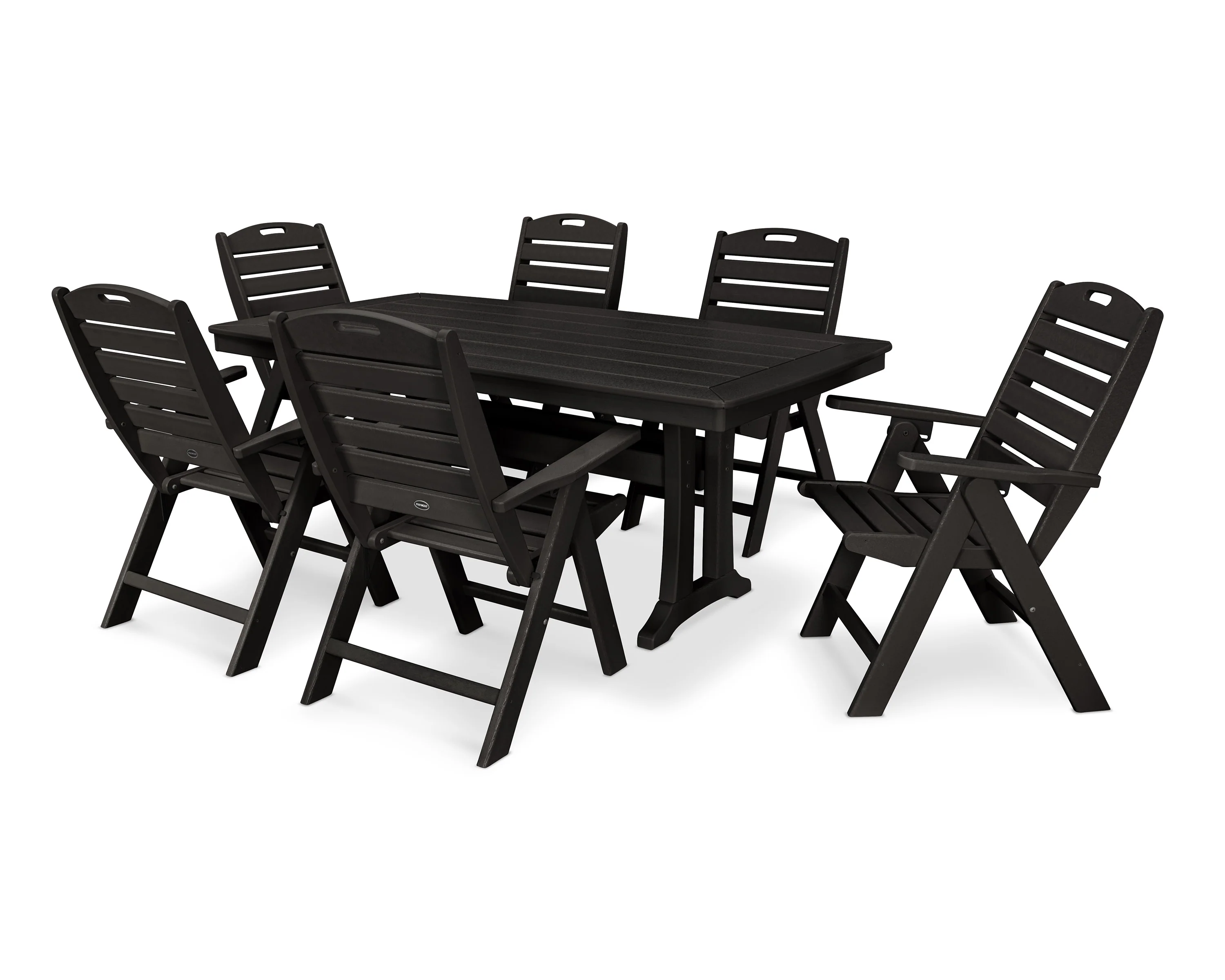 Nautical Folding Highback Chair 7-Piece Dining Set with Trestle Legs - Image 15