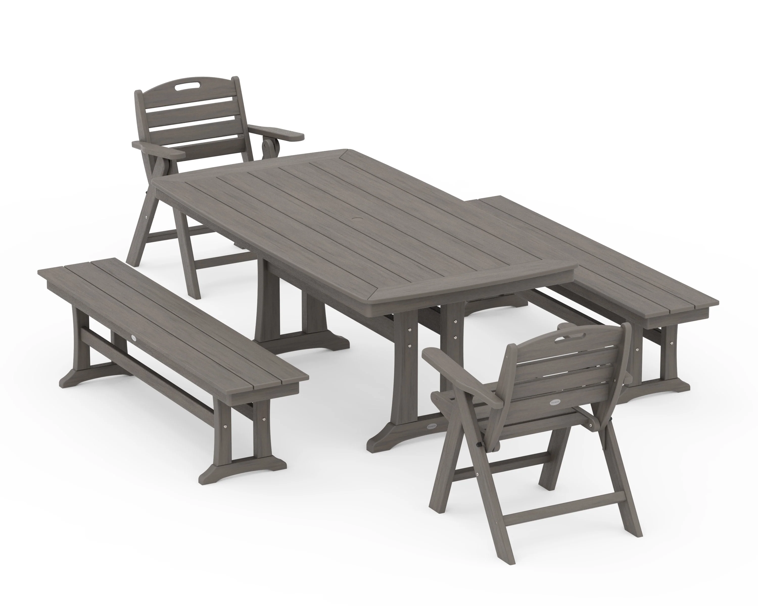 Nautical Folding Lowback Chair 5-Piece Dining Set with Trestle Legs and Benches - Image 10