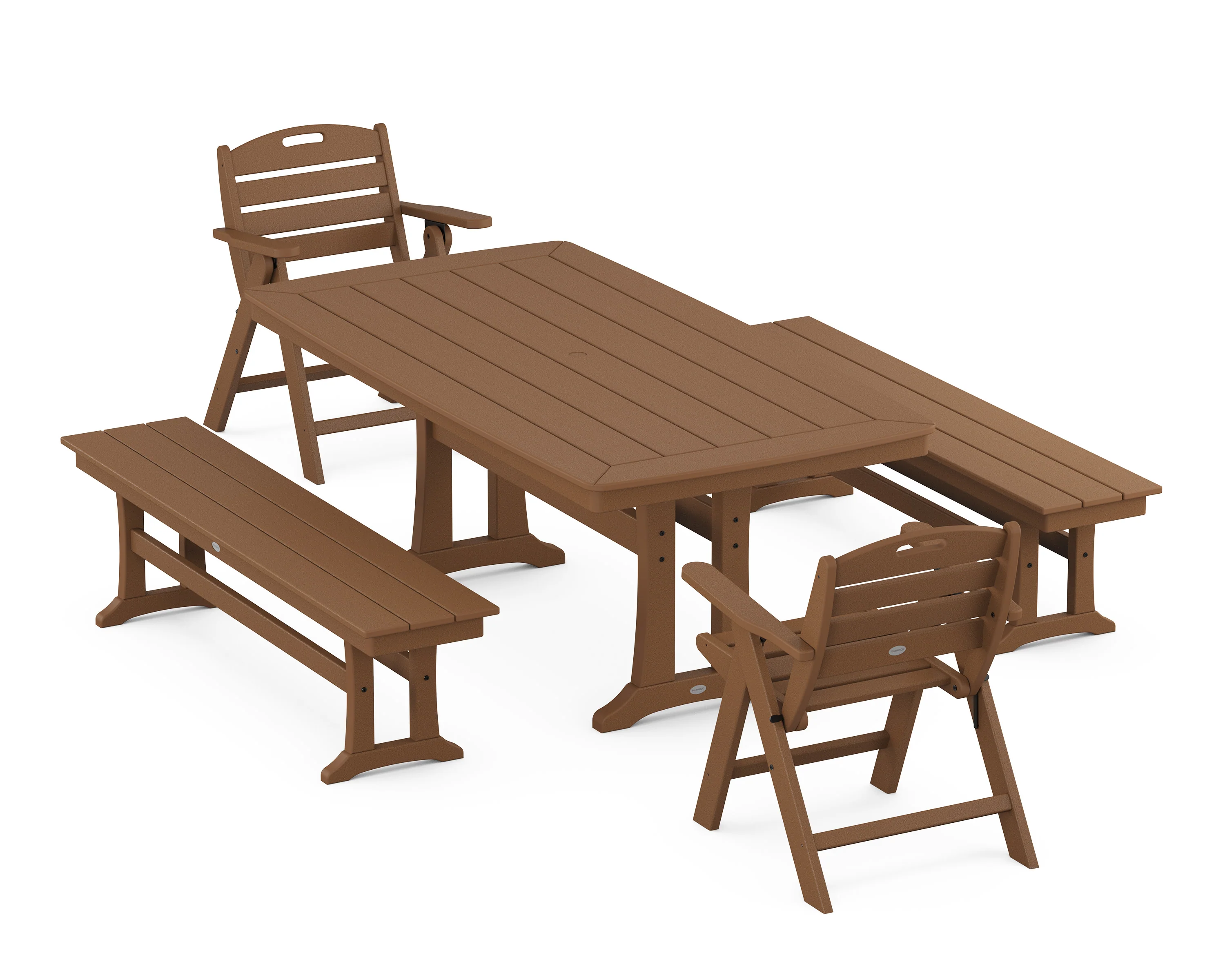 Nautical Folding Lowback Chair 5-Piece Dining Set with Trestle Legs and Benches - Image 6