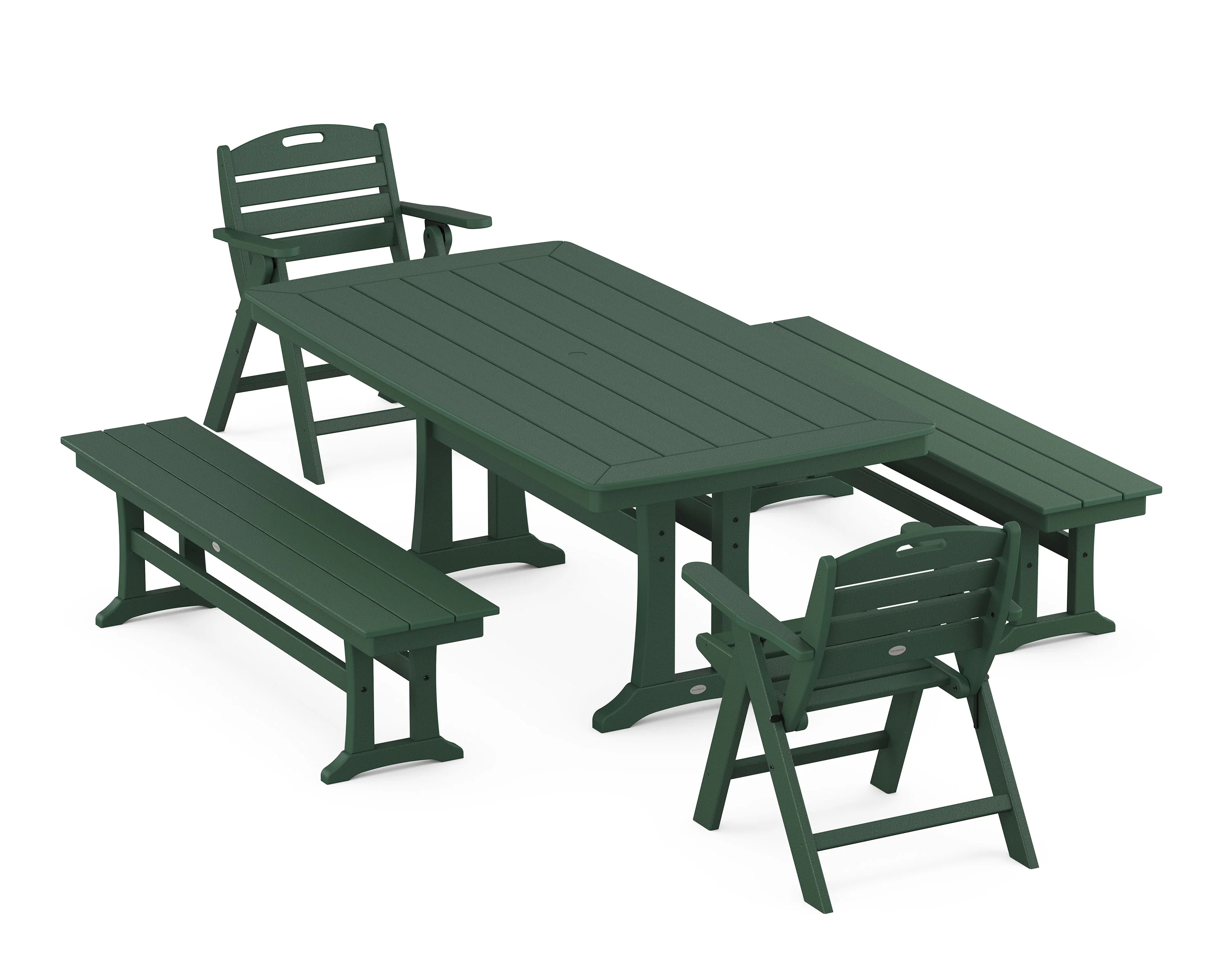 Nautical Folding Lowback Chair 5-Piece Dining Set with Trestle Legs and Benches - Image 9