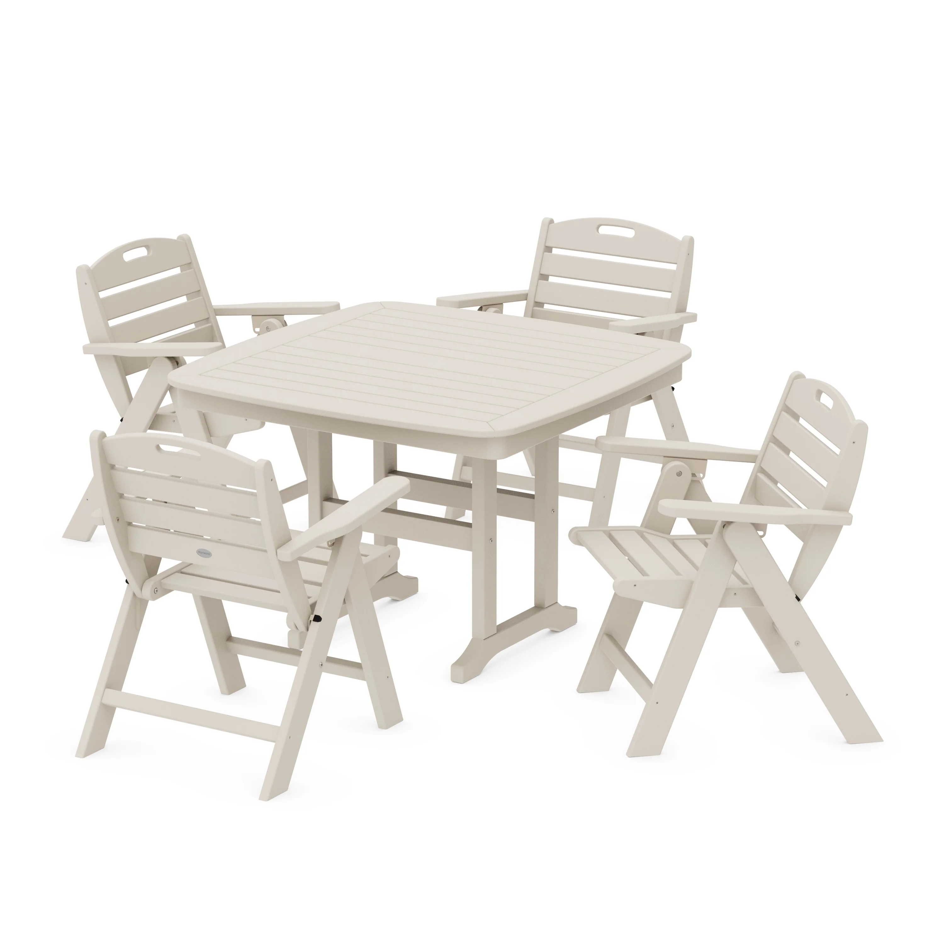 Nautical Folding Lowback Chair 5-Piece Dining Set with Trestle Legs - Image 7