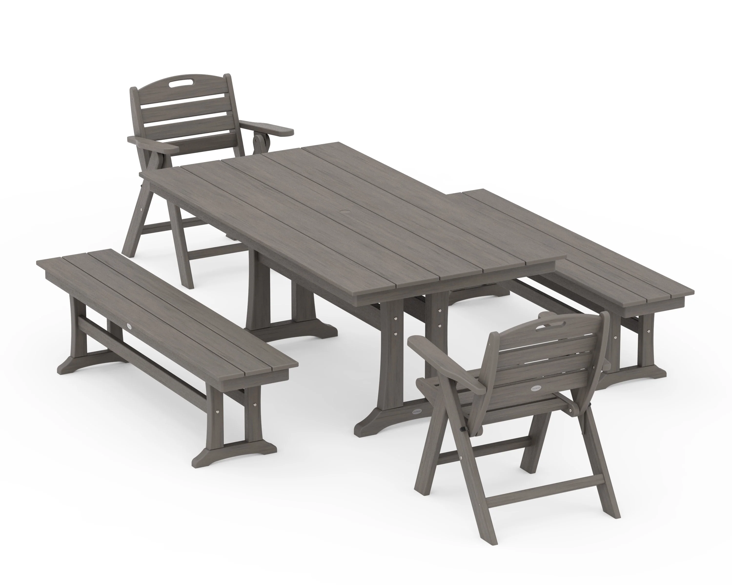 Nautical Folding Lowback Chair 5-Piece Farmhouse Dining Set With Trestle Legs - Image 10