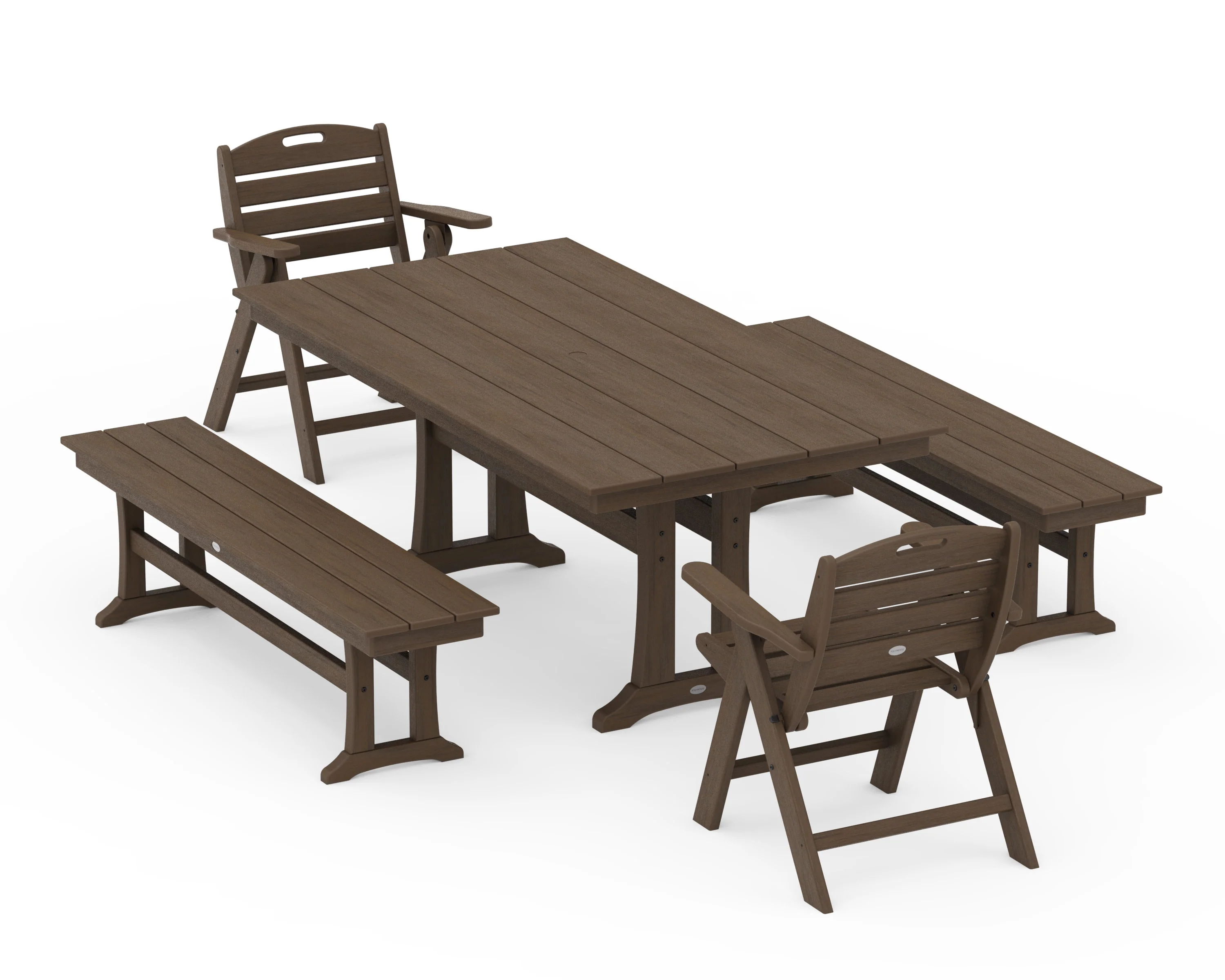 Nautical Folding Lowback Chair 5-Piece Farmhouse Dining Set With Trestle Legs - Image 11