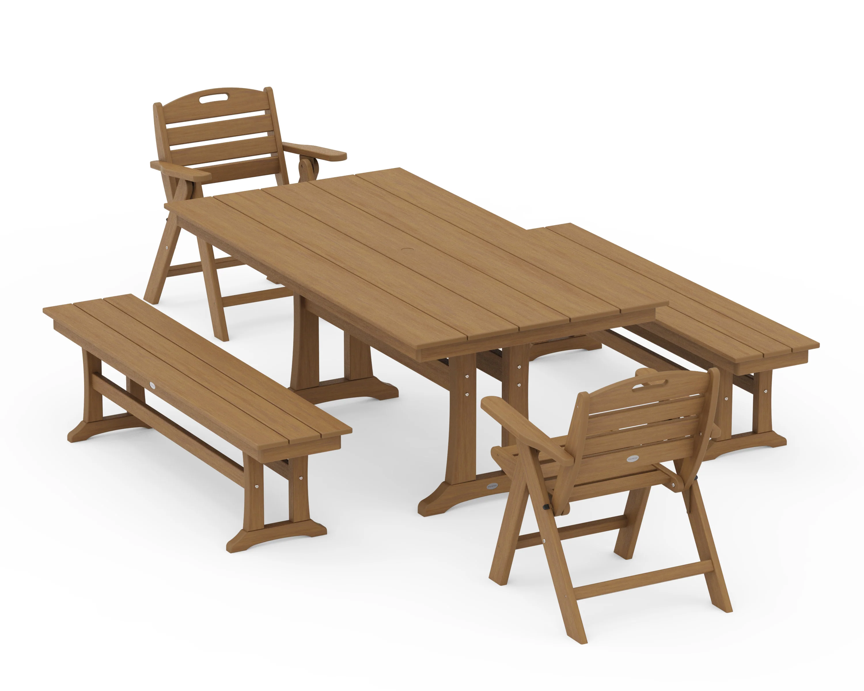 Nautical Folding Lowback Chair 5-Piece Farmhouse Dining Set With Trestle Legs - Image 12