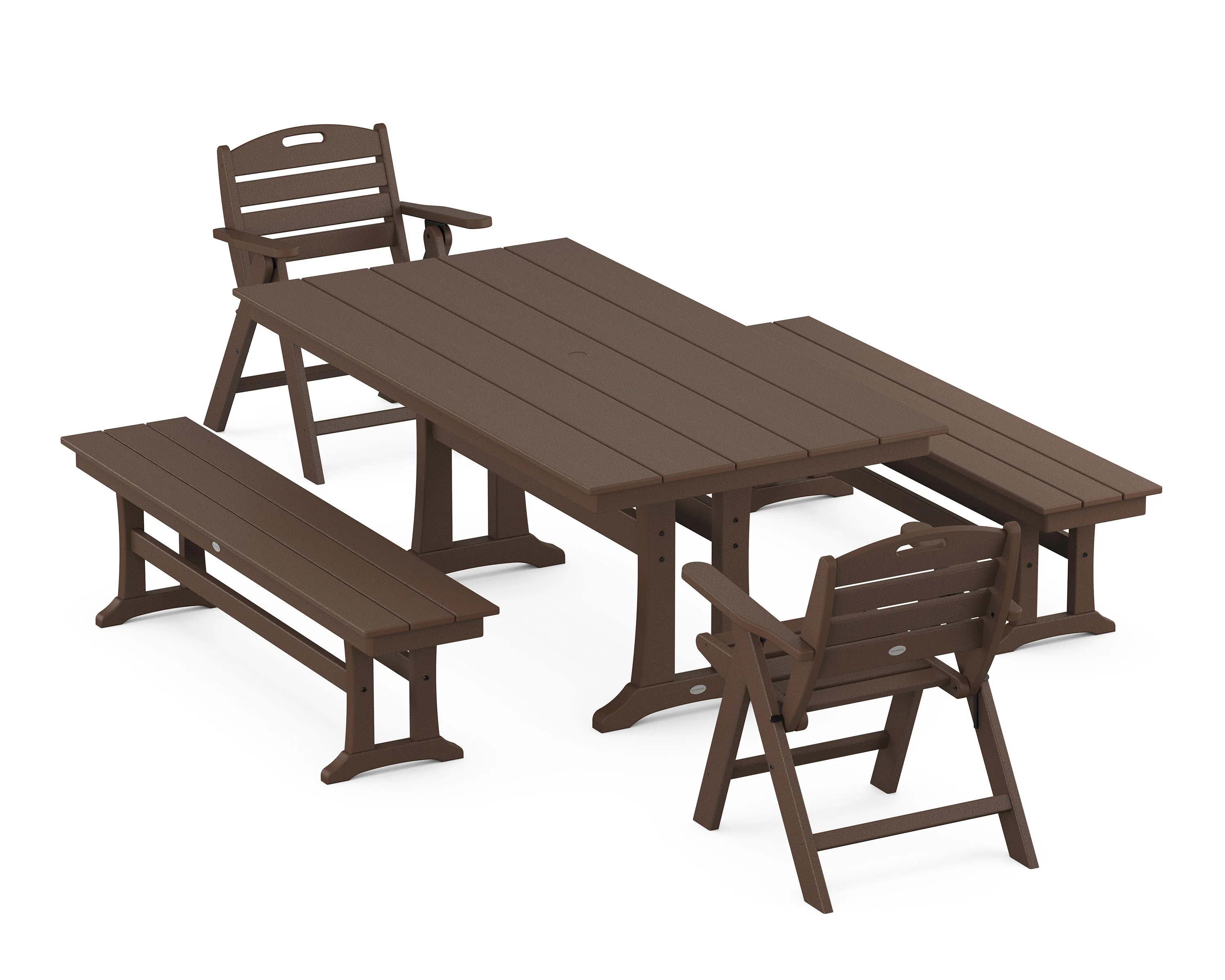 Nautical Folding Lowback Chair 5-Piece Farmhouse Dining Set With Trestle Legs - Image 4