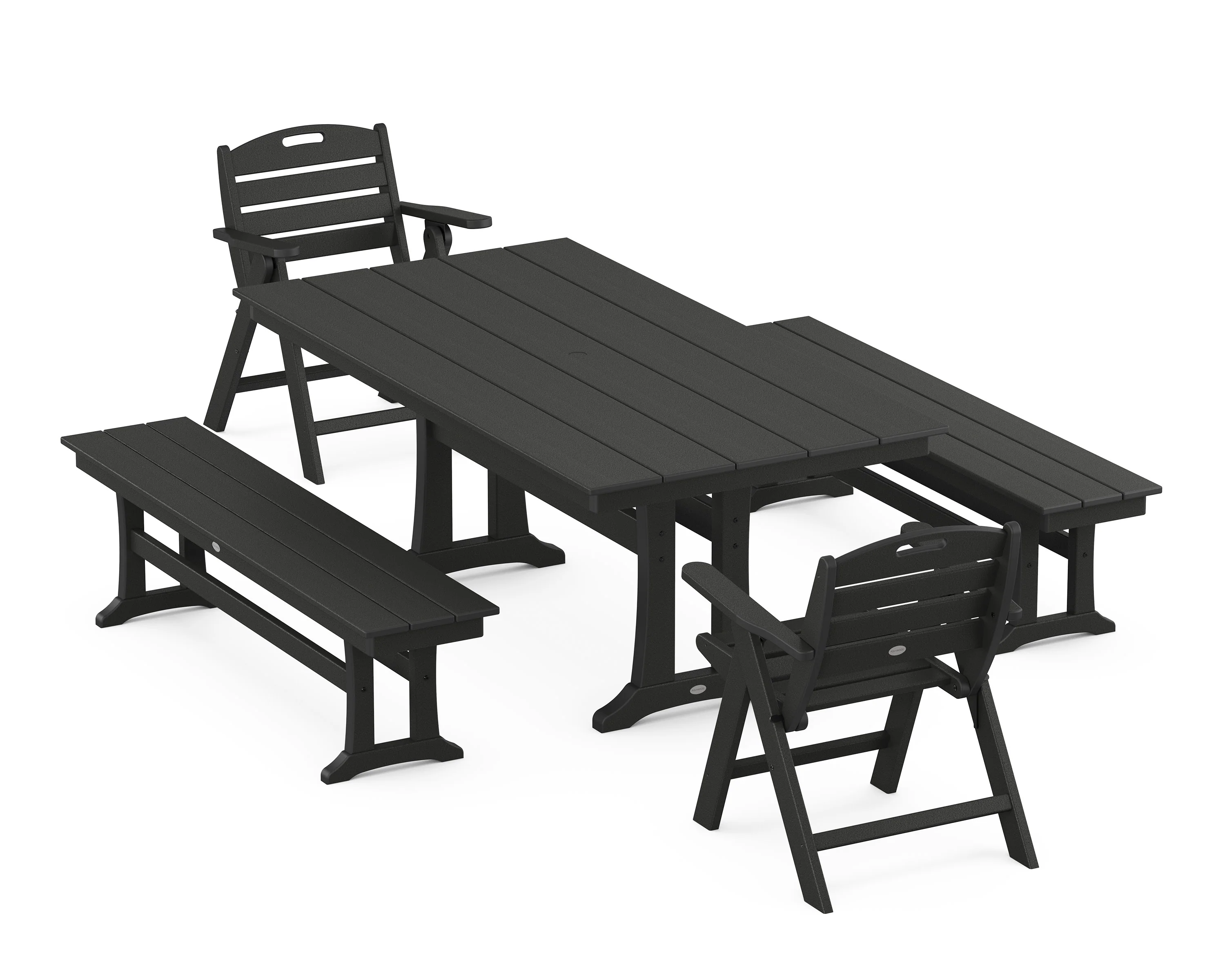 Nautical Folding Lowback Chair 5-Piece Farmhouse Dining Set With Trestle Legs - Image 5