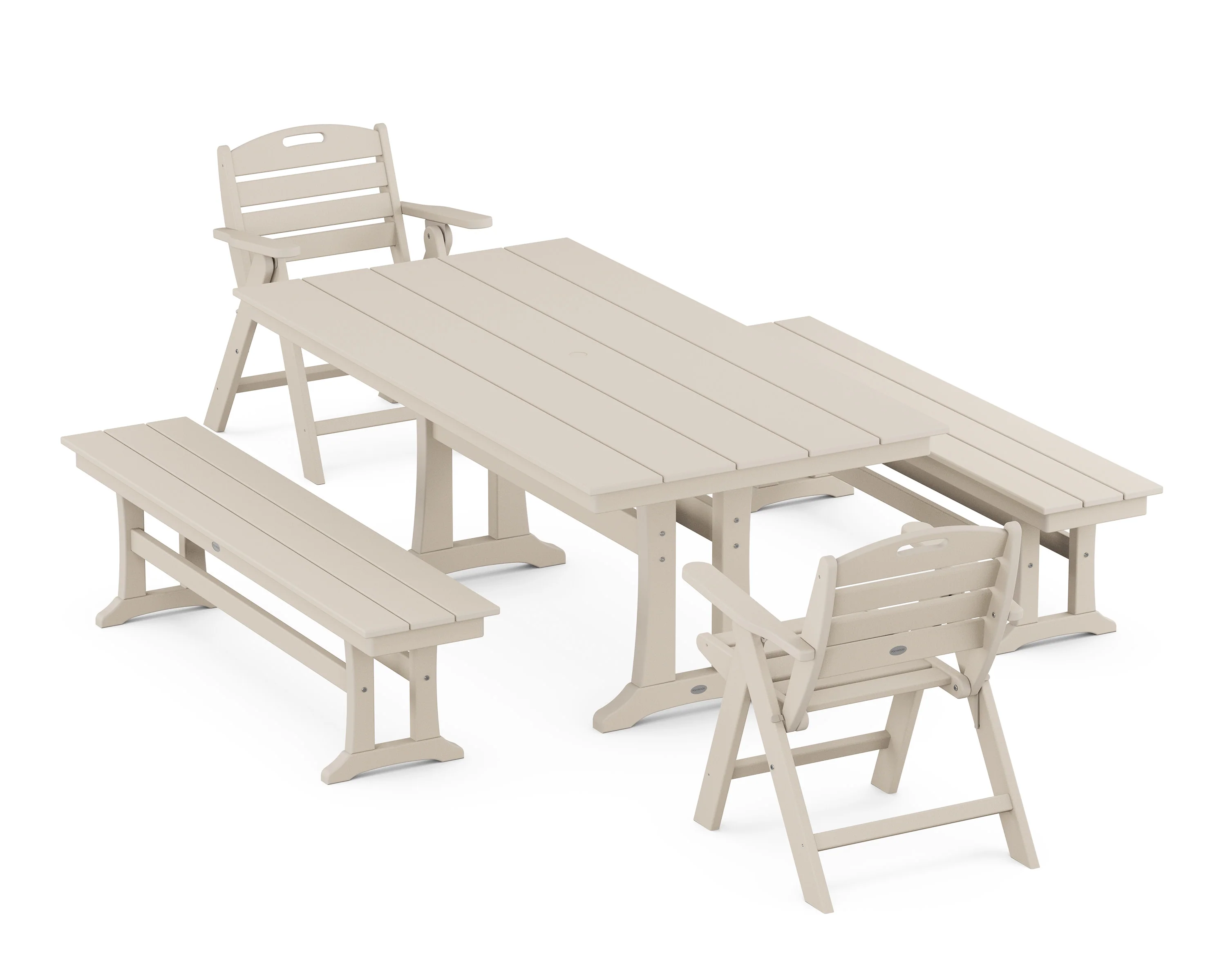 Nautical Folding Lowback Chair 5-Piece Farmhouse Dining Set With Trestle Legs - Image 6