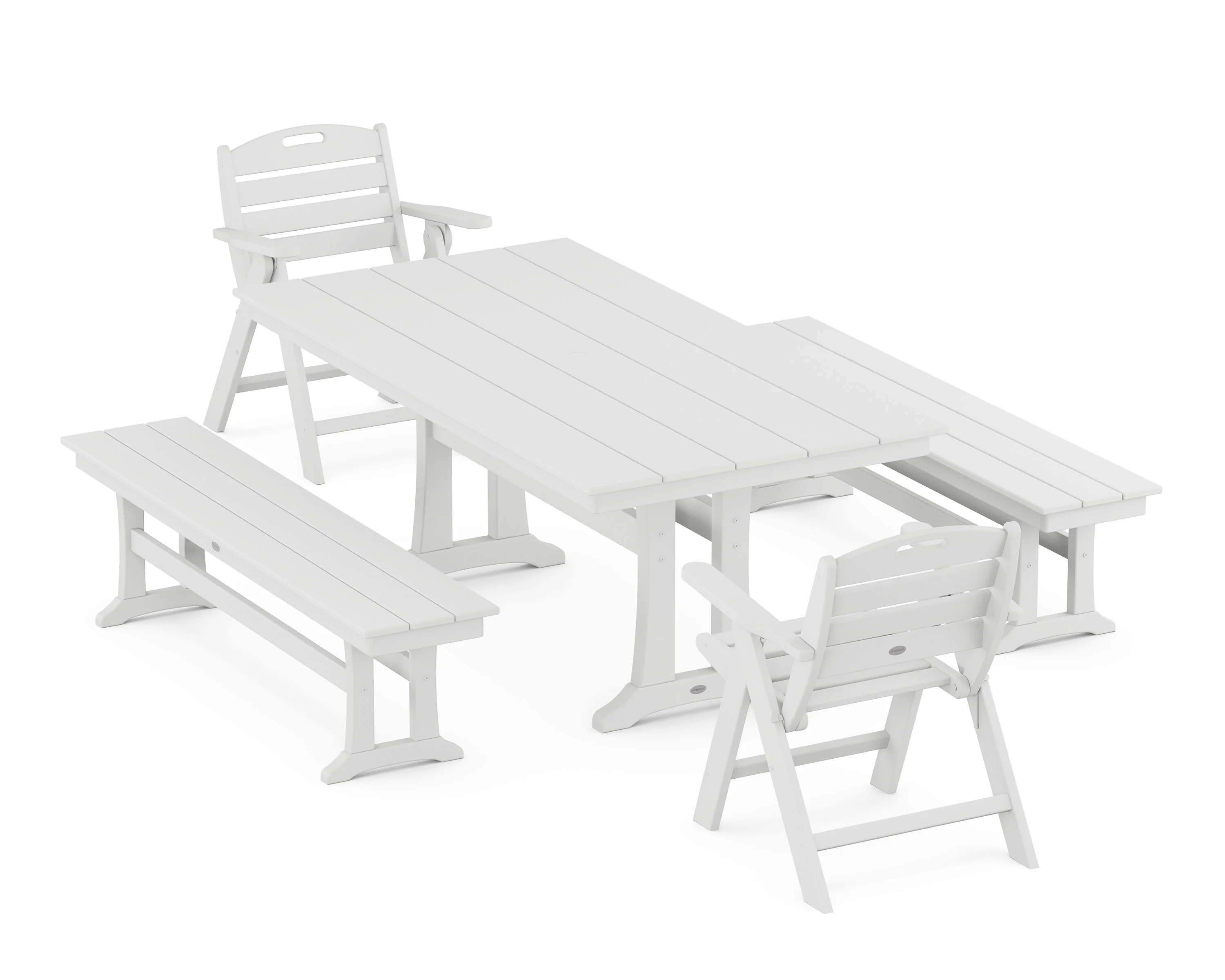 Nautical Folding Lowback Chair 5-Piece Farmhouse Dining Set With Trestle Legs - Image 7
