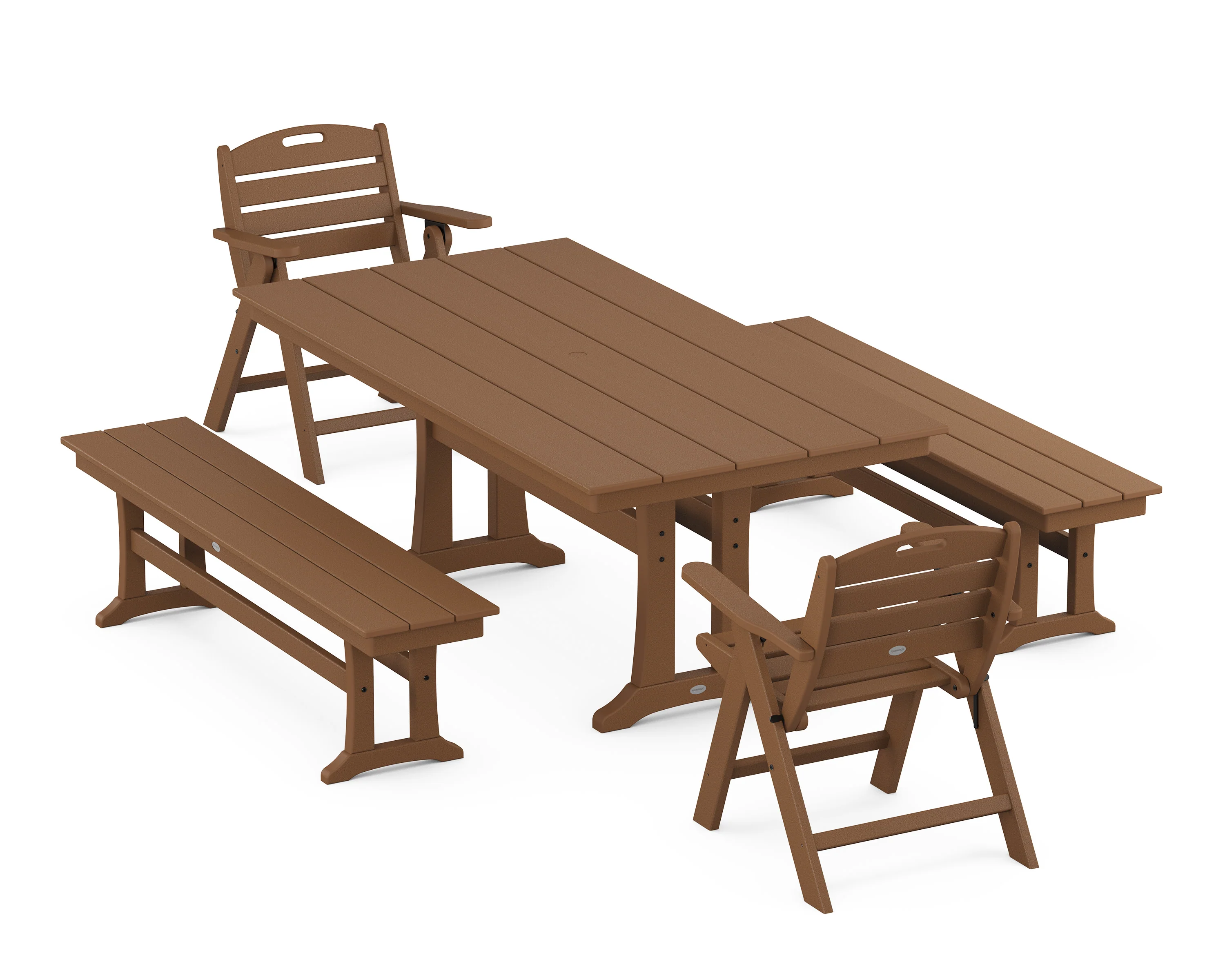 Nautical Folding Lowback Chair 5-Piece Farmhouse Dining Set With Trestle Legs - Image 8