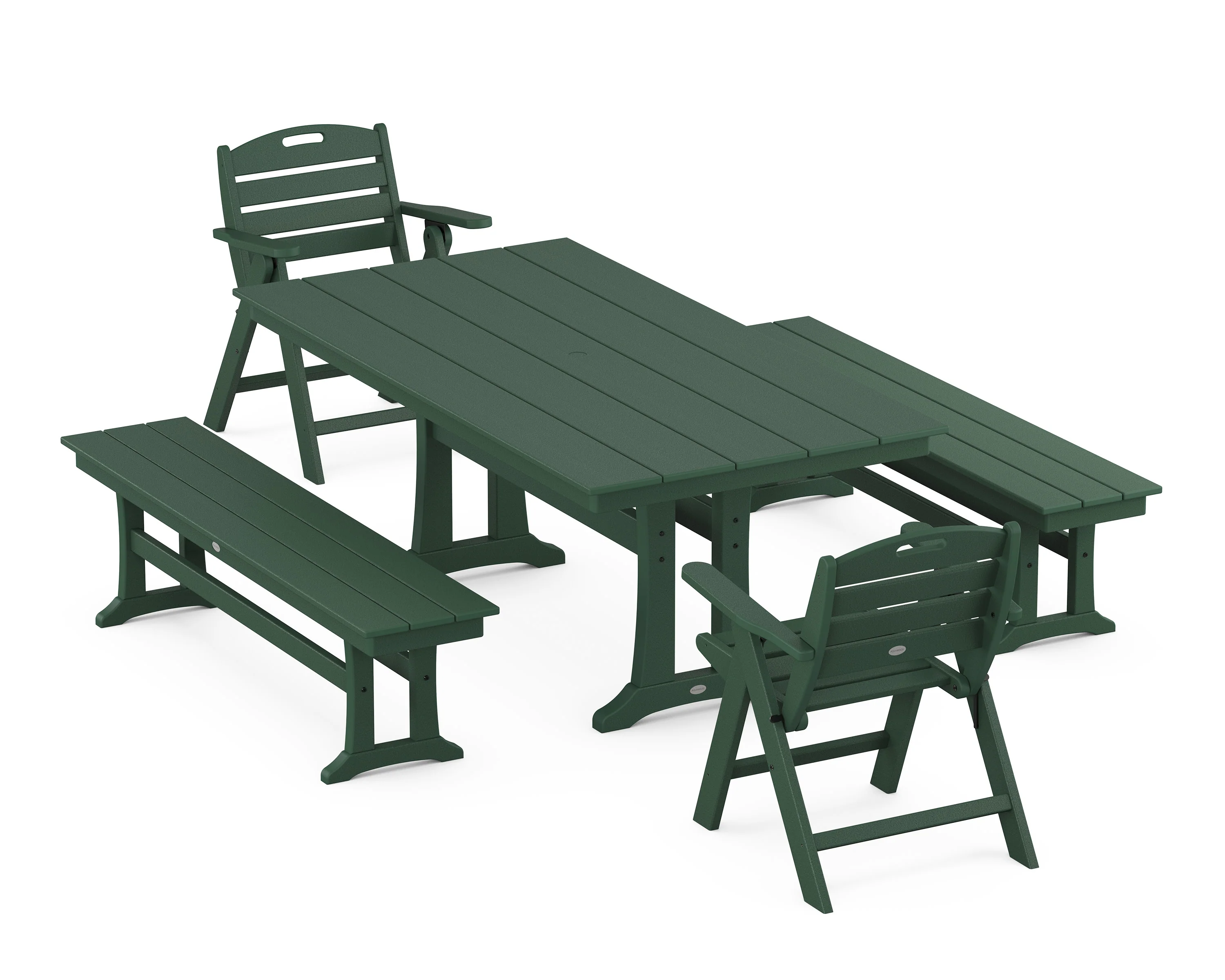 Nautical Folding Lowback Chair 5-Piece Farmhouse Dining Set With Trestle Legs - Image 9