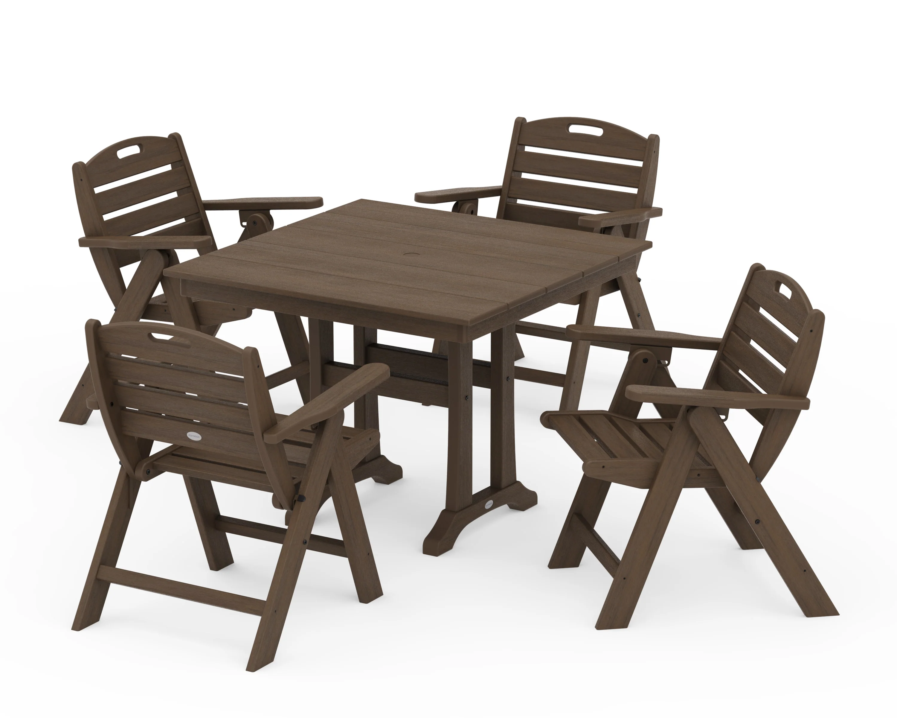 Nautical Folding Lowback Chair 5-Piece Farmhouse Dining Set With Trestle Legs - Image 11