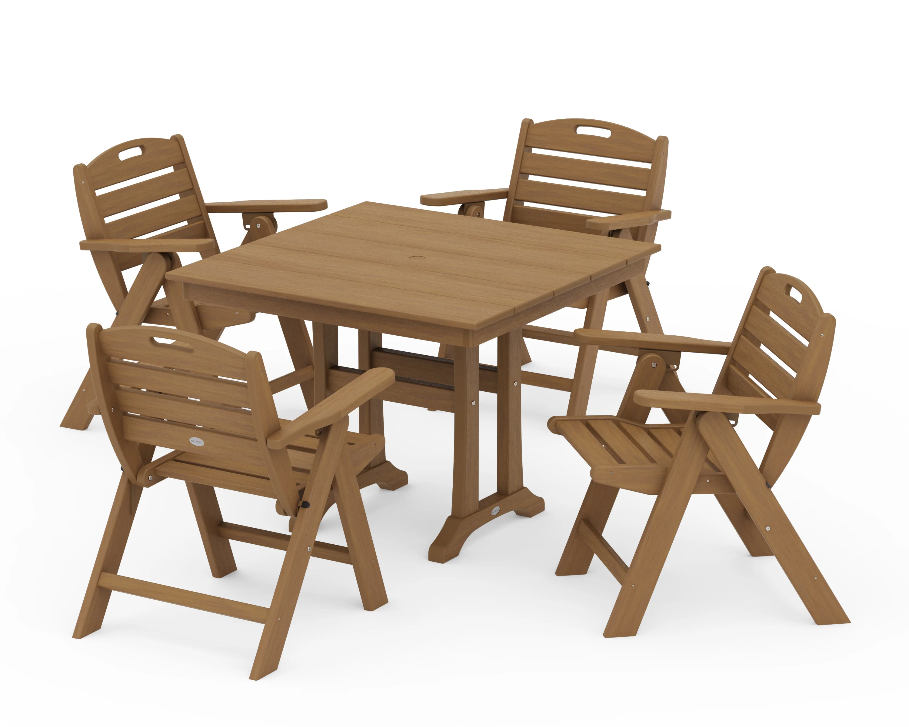 Nautical Folding Lowback Chair 5-Piece Farmhouse Dining Set With Trestle Legs - Image 12