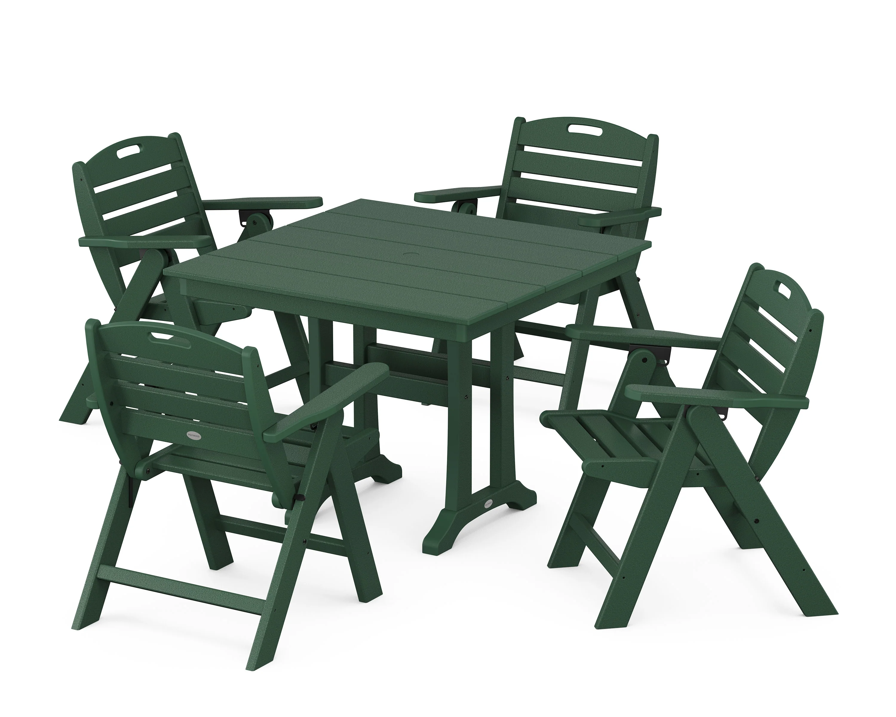 Nautical Folding Lowback Chair 5-Piece Farmhouse Dining Set With Trestle Legs - Image 4