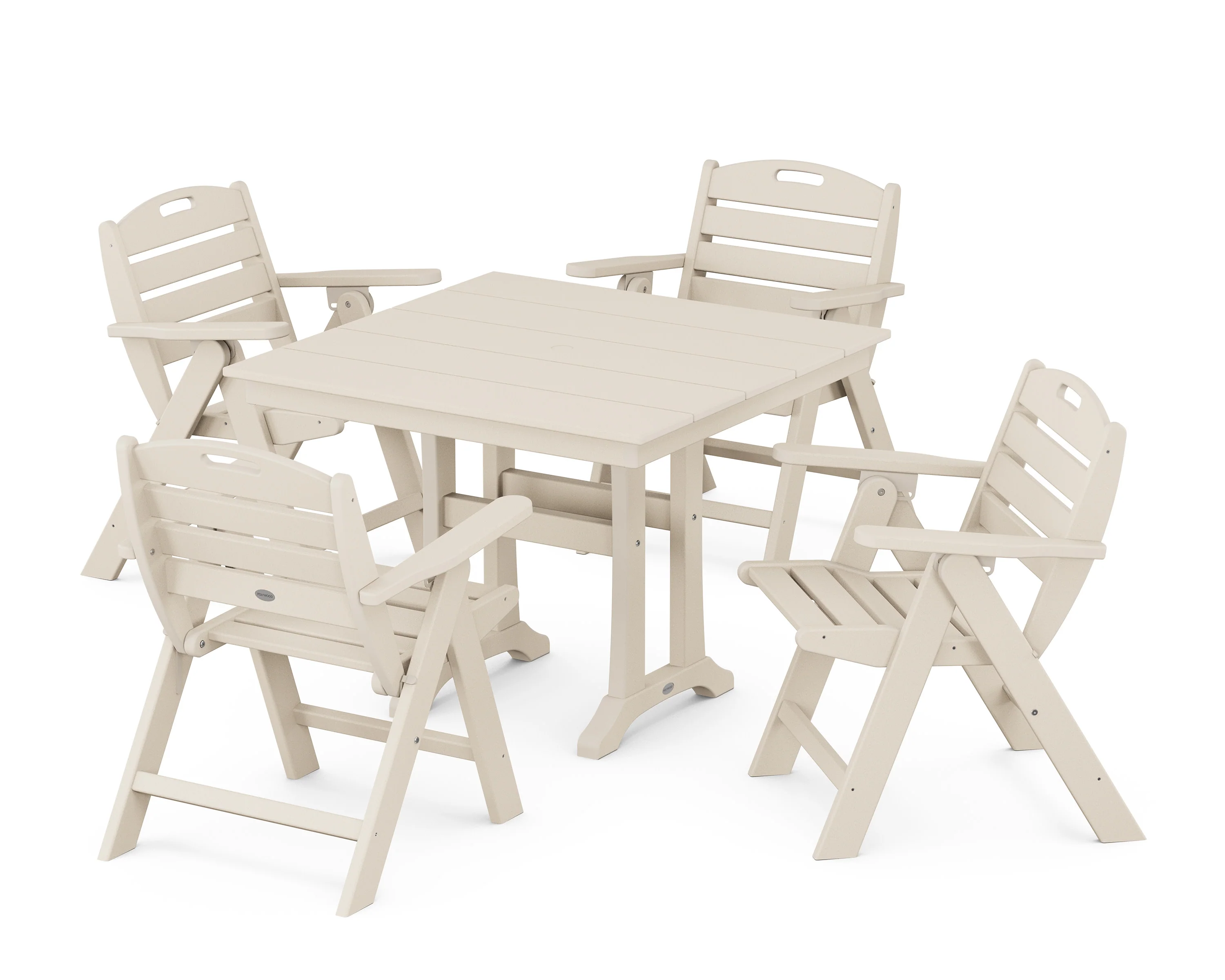 Nautical Folding Lowback Chair 5-Piece Farmhouse Dining Set With Trestle Legs - Image 7