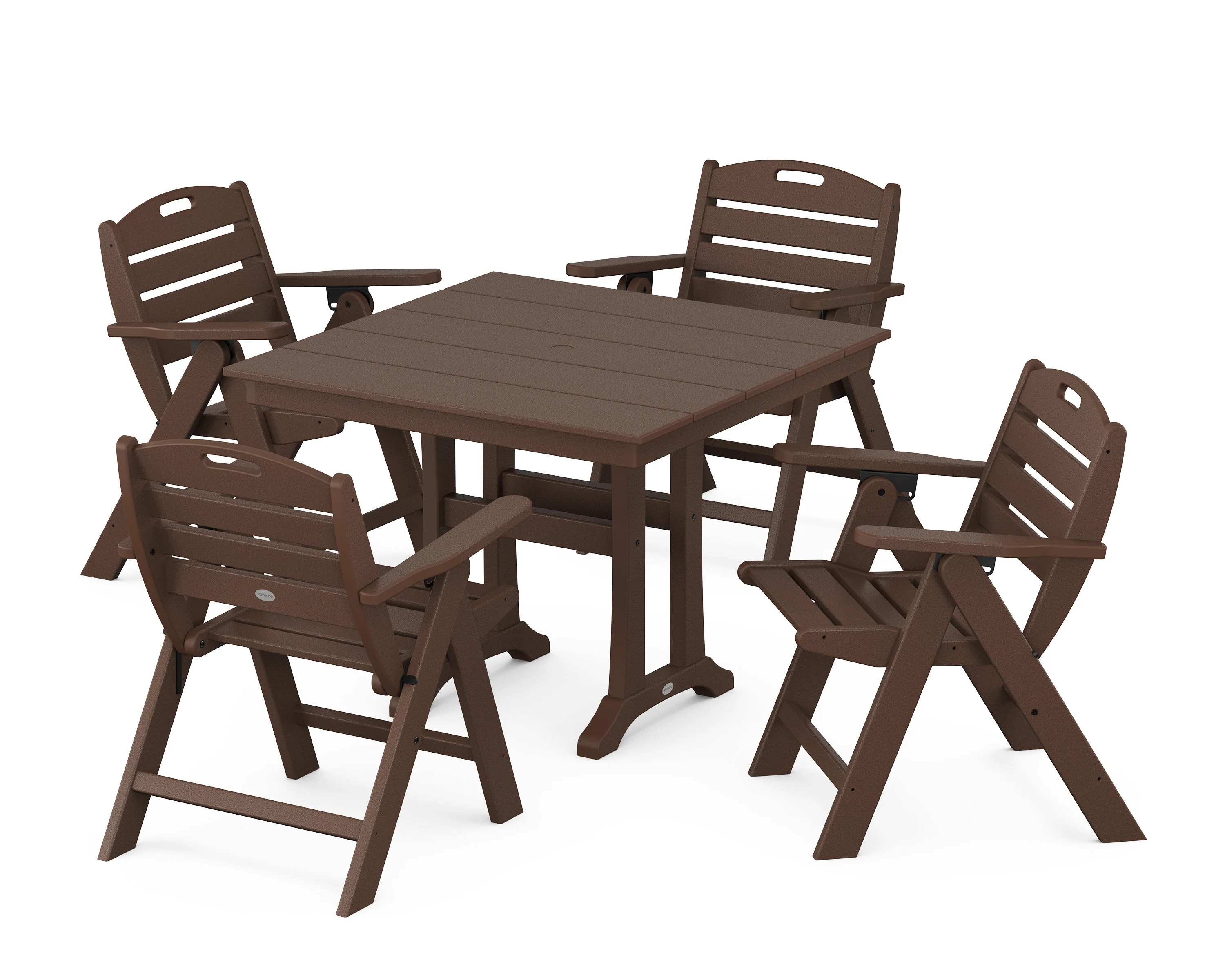 Nautical Folding Lowback Chair 5-Piece Farmhouse Dining Set With Trestle Legs - Image 9