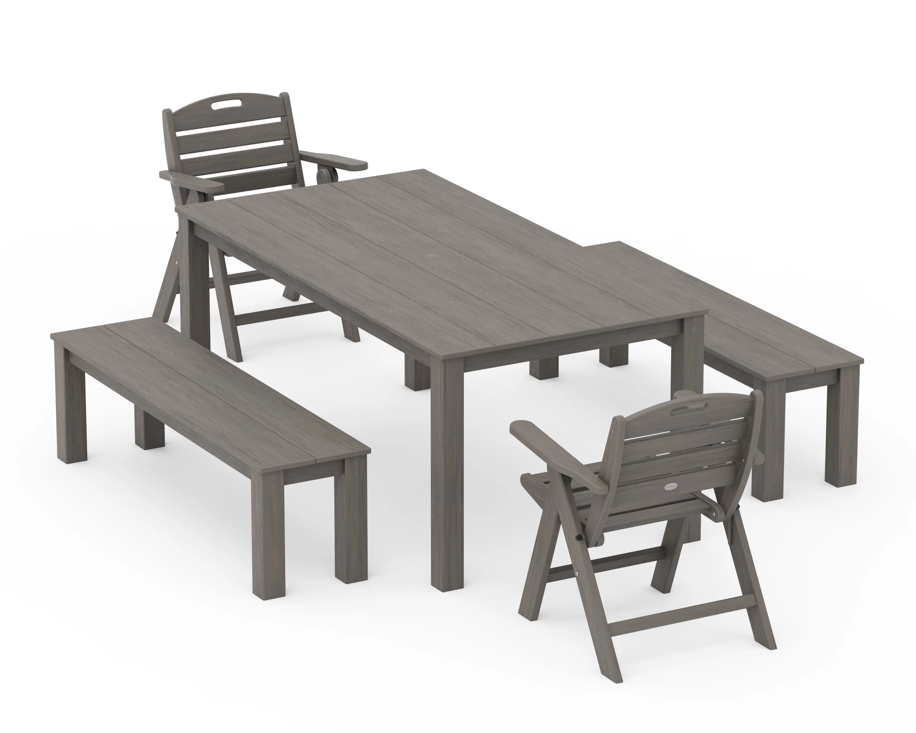 Nautical Folding Lowback Chair 5-Piece Parsons Dining Set with Benches - Image 10
