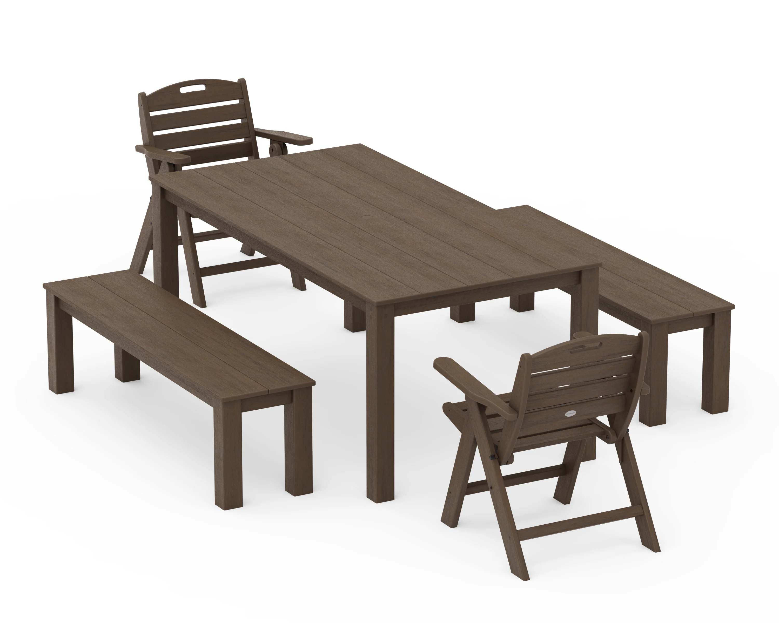 Nautical Folding Lowback Chair 5-Piece Parsons Dining Set with Benches - Image 11