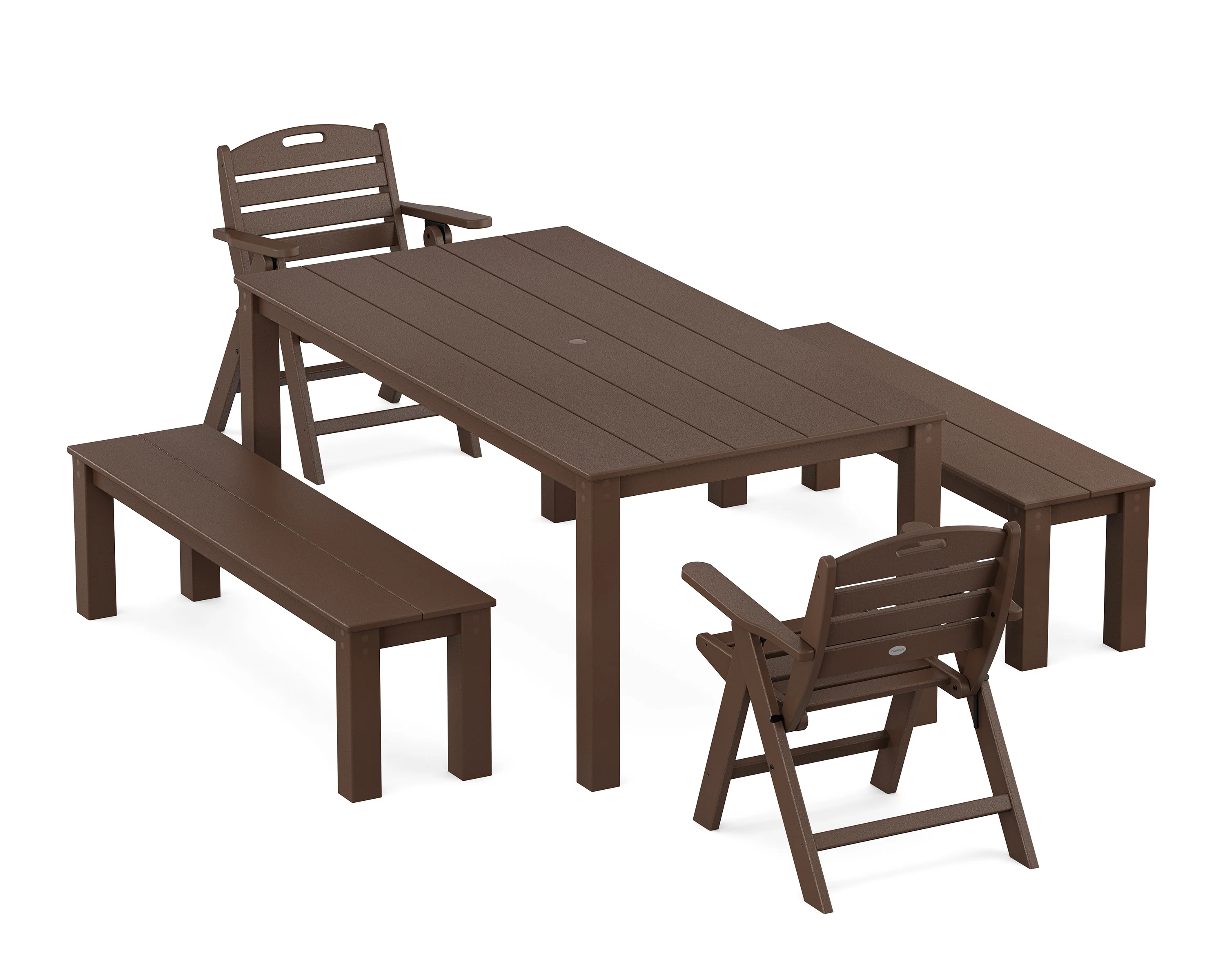 Nautical Folding Lowback Chair 5-Piece Parsons Dining Set with Benches - Image 4