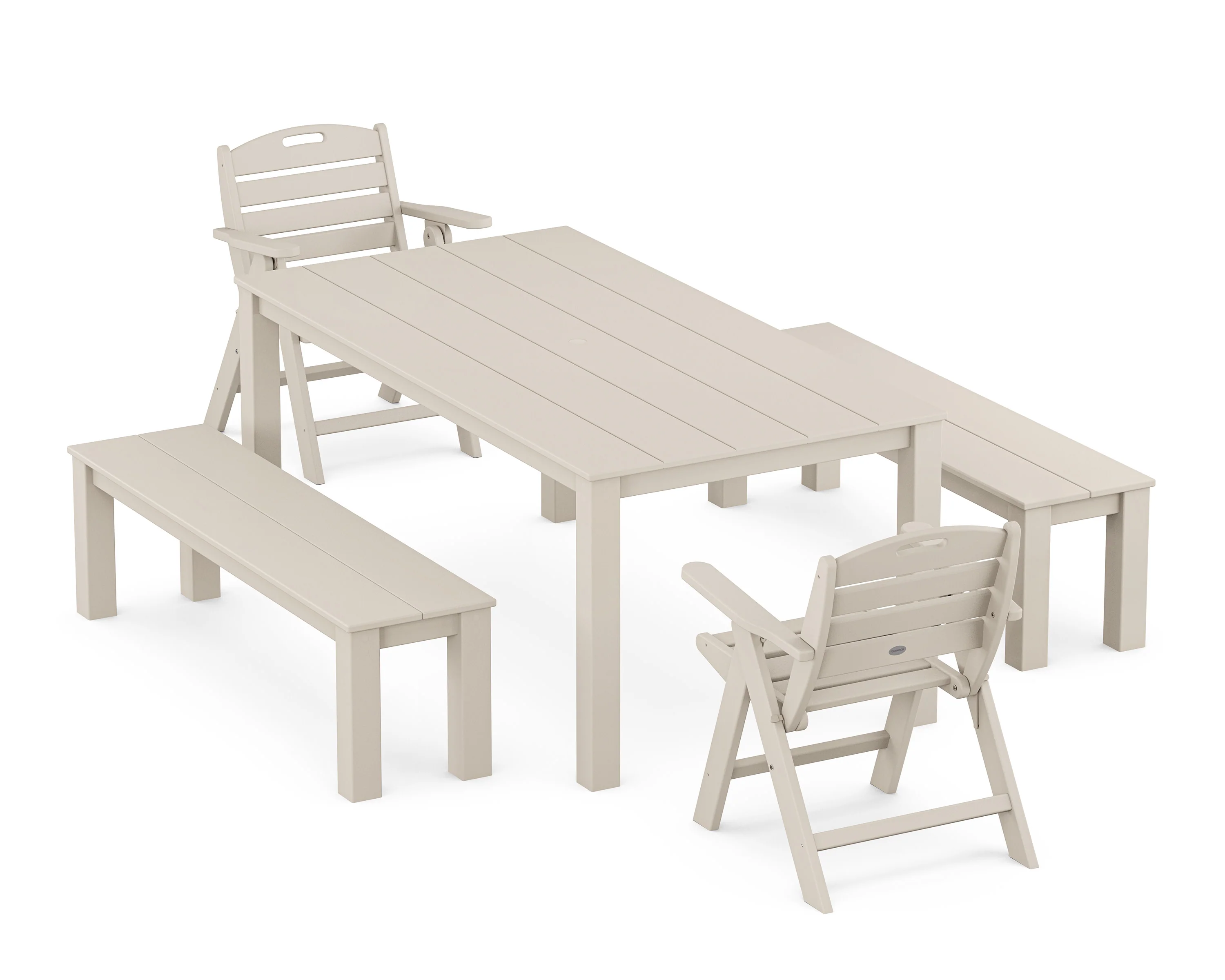 Nautical Folding Lowback Chair 5-Piece Parsons Dining Set with Benches - Image 5