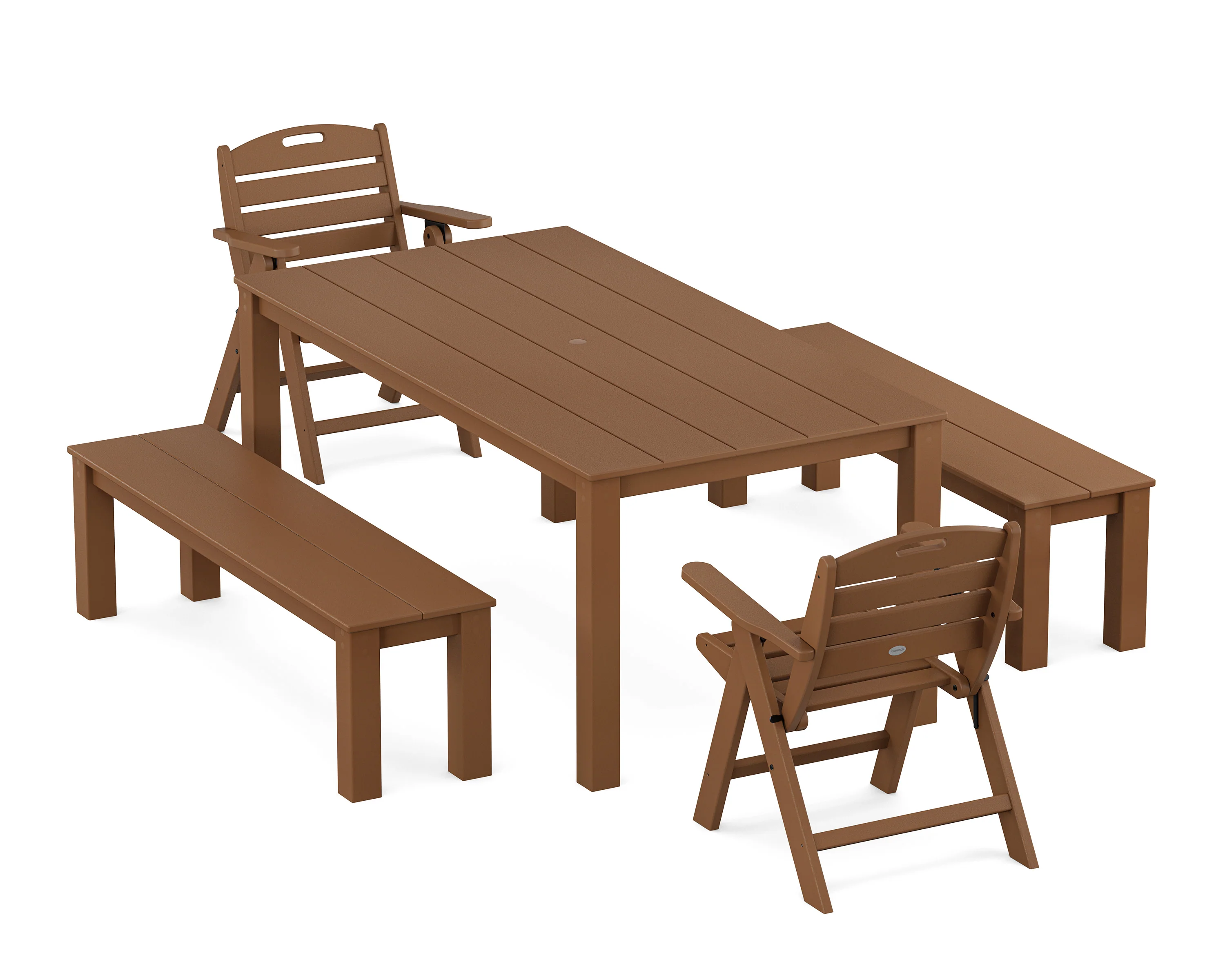 Nautical Folding Lowback Chair 5-Piece Parsons Dining Set with Benches - Image 6