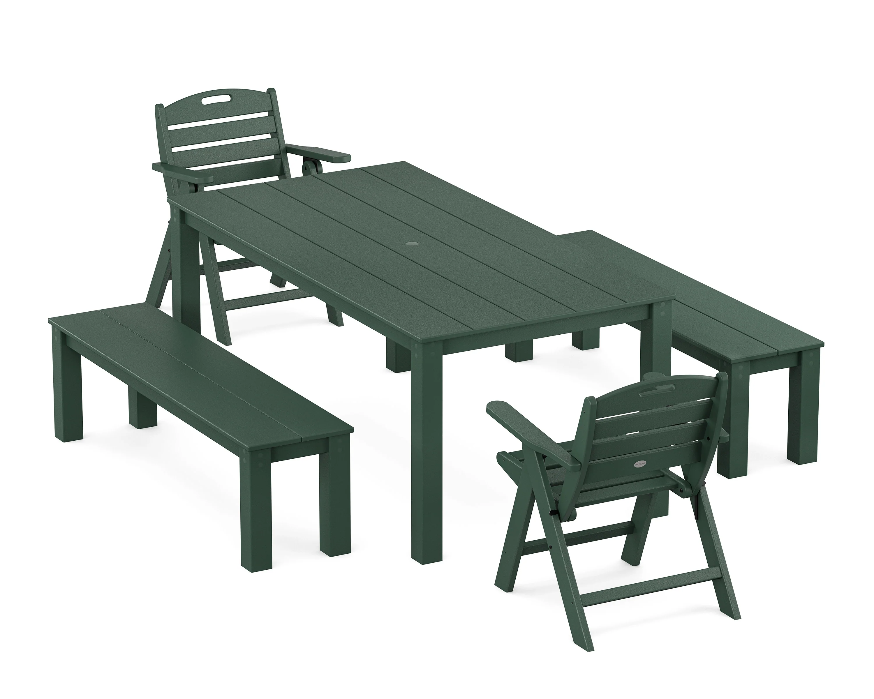 Nautical Folding Lowback Chair 5-Piece Parsons Dining Set with Benches - Image 7