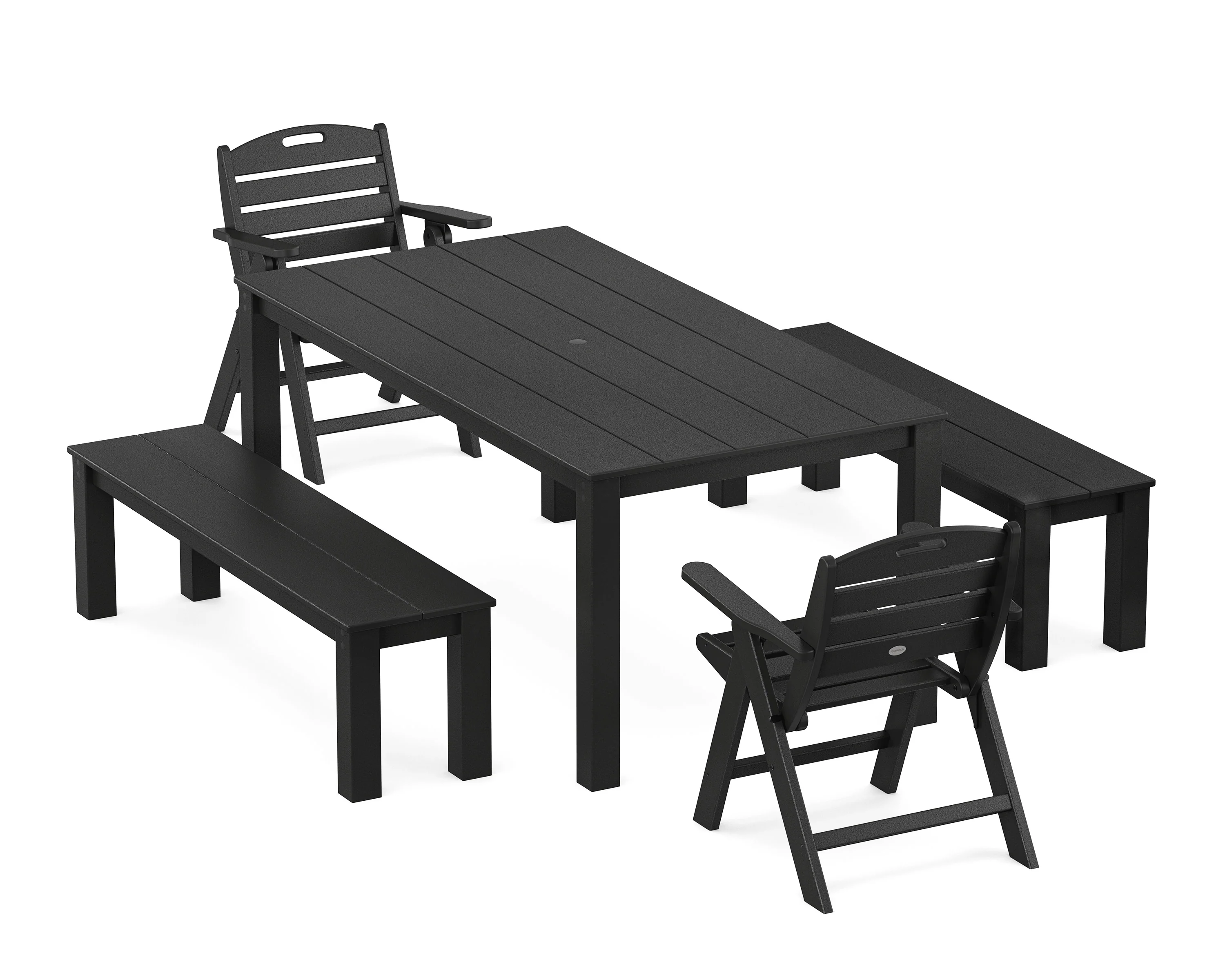 Nautical Folding Lowback Chair 5-Piece Parsons Dining Set with Benches - Image 8