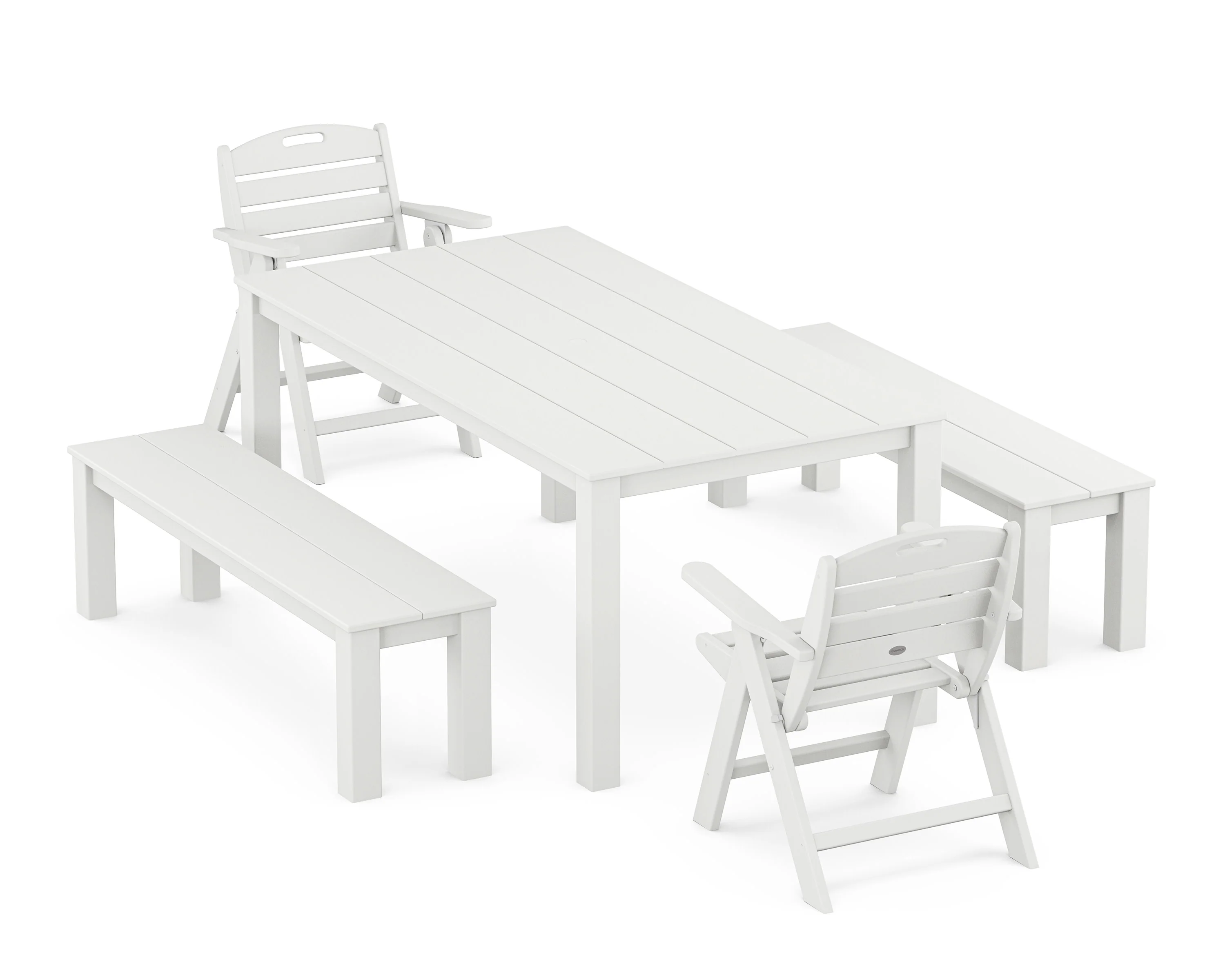 Nautical Folding Lowback Chair 5-Piece Parsons Dining Set with Benches - Image 9