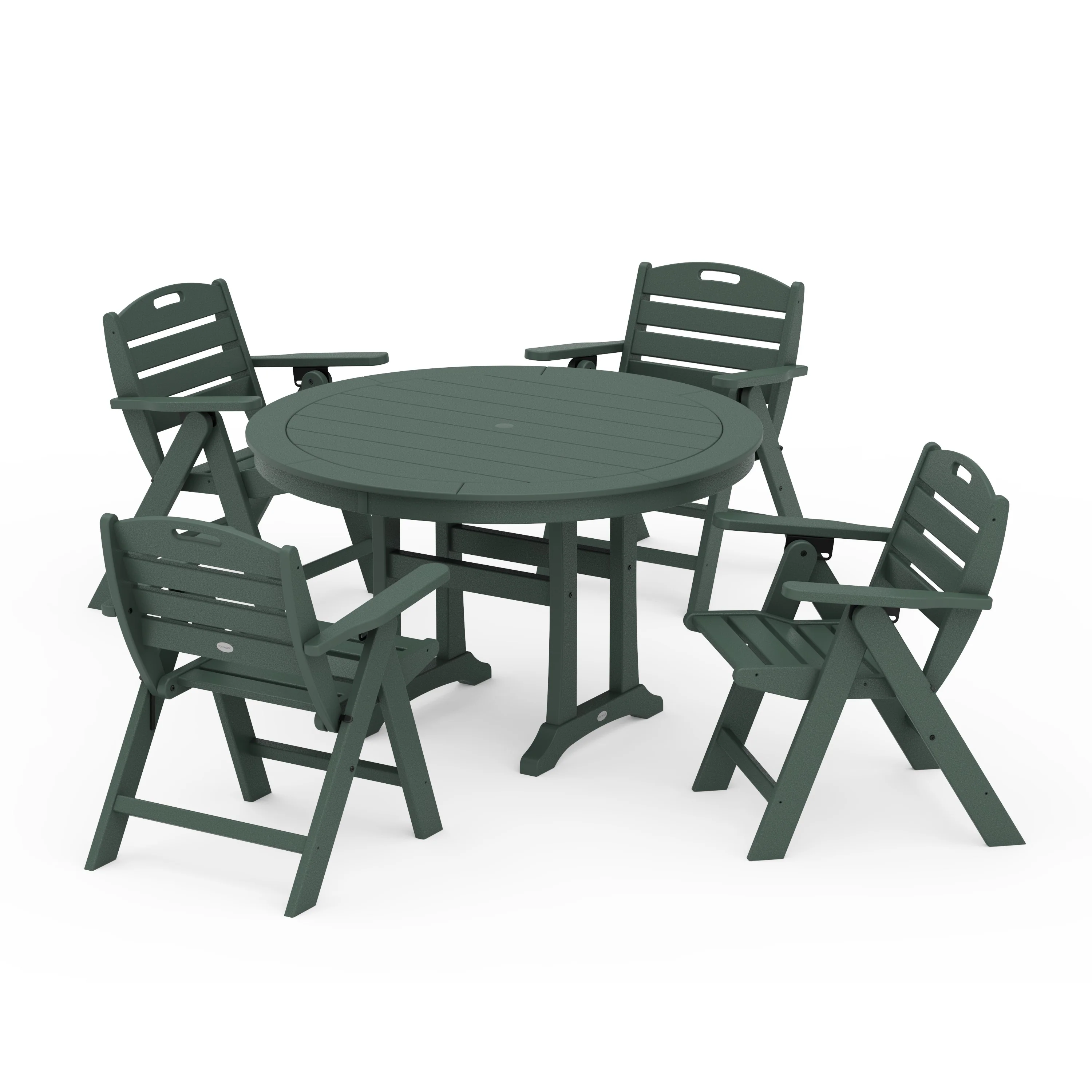 Nautical Folding Lowback Chair 5-Piece Round Dining Set With Trestle Legs - Image 11