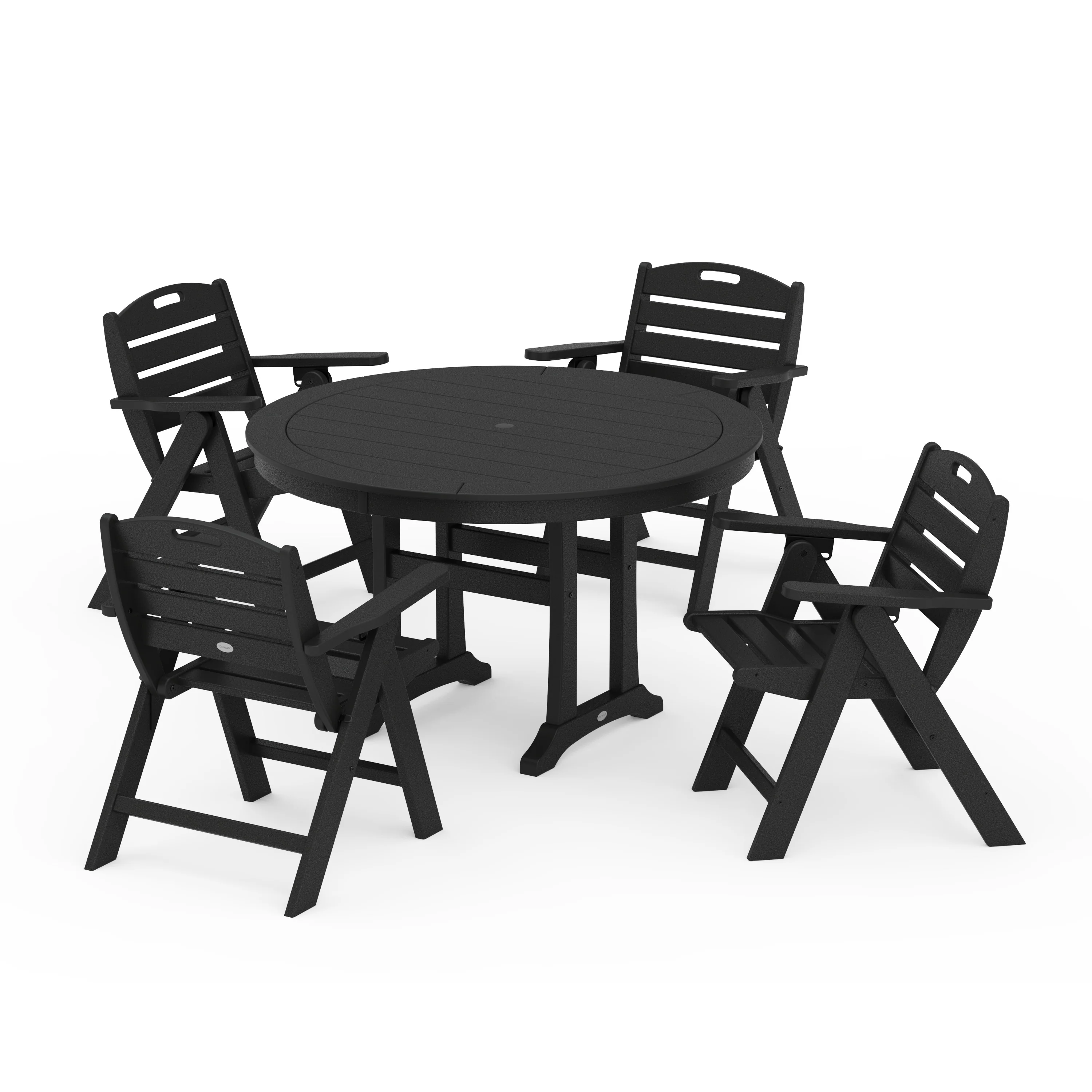 Nautical Folding Lowback Chair 5-Piece Round Dining Set With Trestle Legs - Image 12
