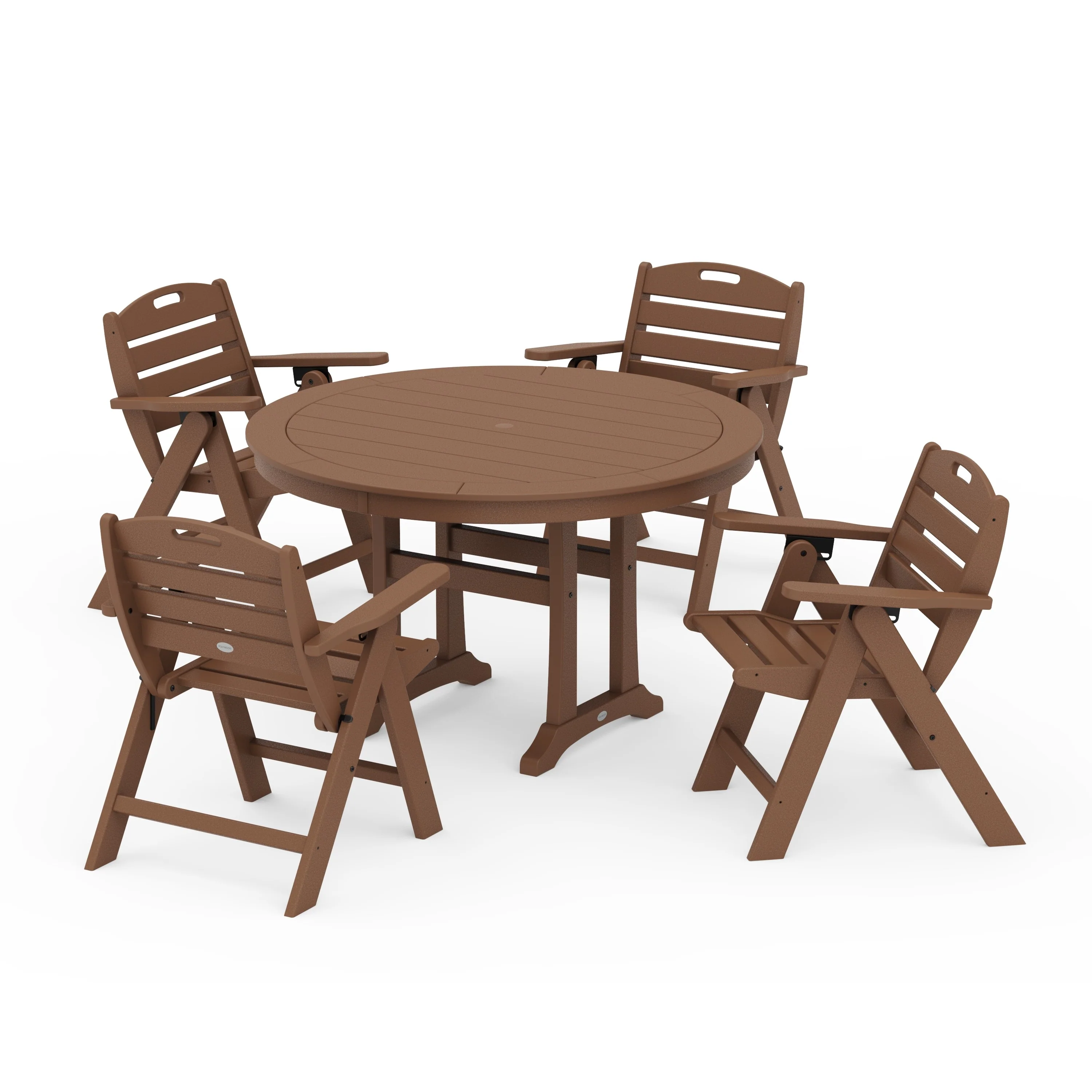Nautical Folding Lowback Chair 5-Piece Round Dining Set With Trestle Legs - Image 5