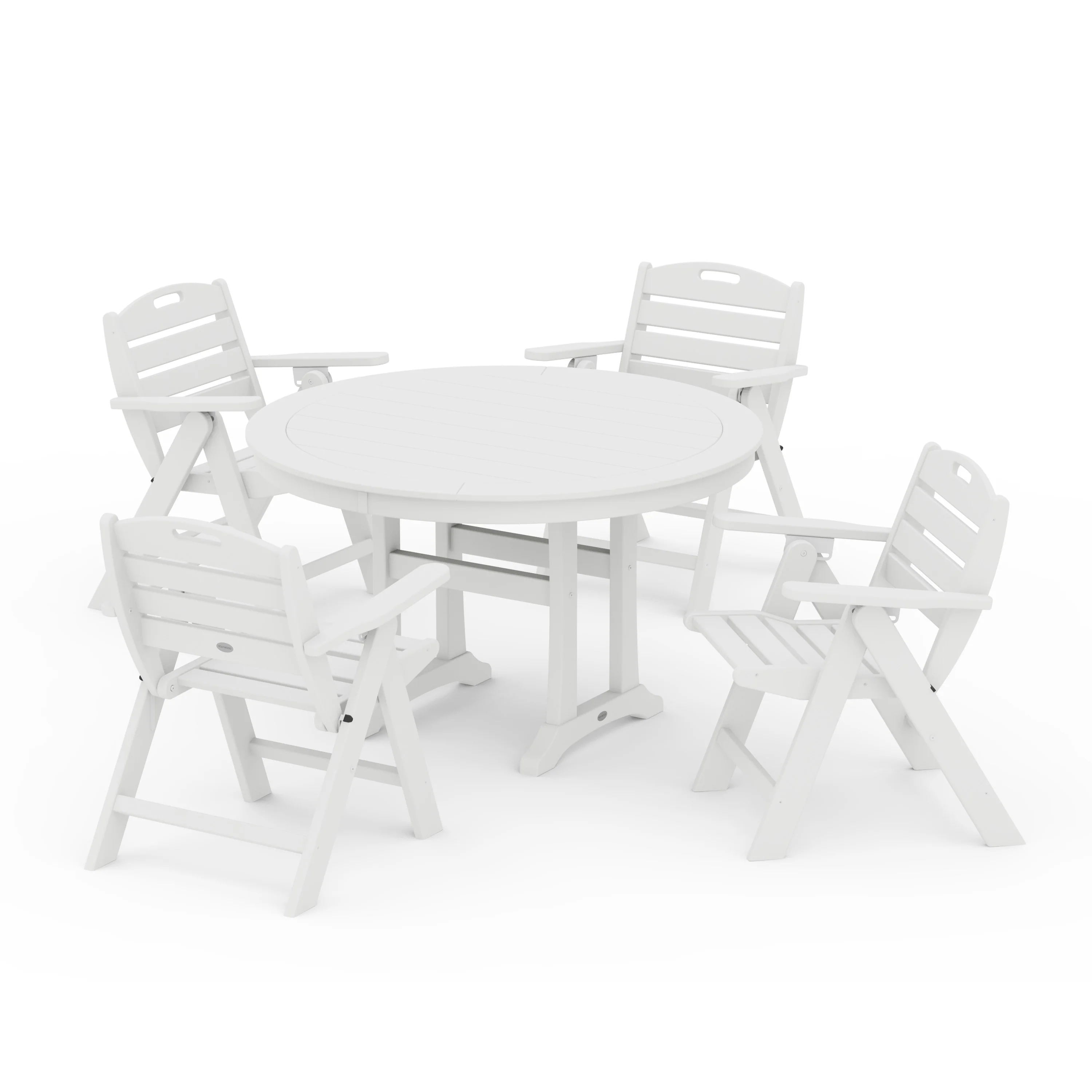 Nautical Folding Lowback Chair 5-Piece Round Dining Set With Trestle Legs - Image 6
